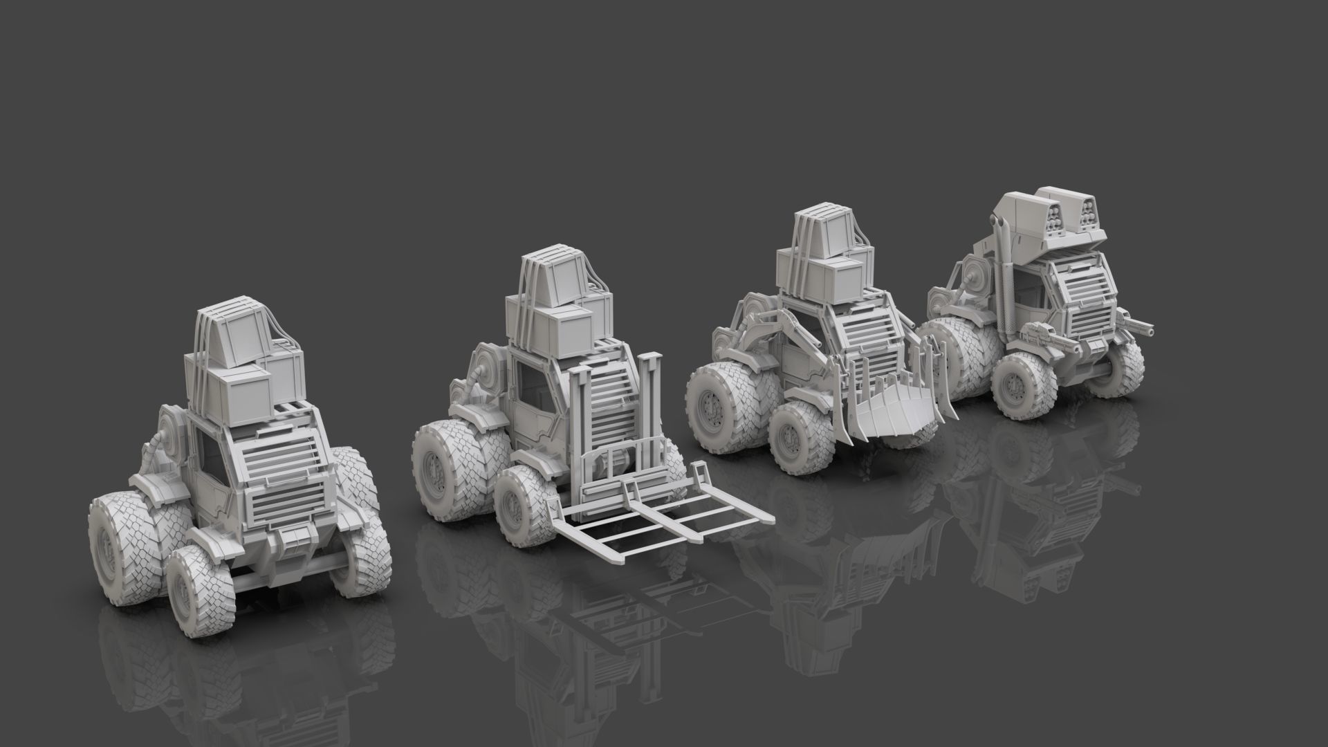 Industrial Machinery Vehicle - Pack Of 4 - Untextured 3D model_3