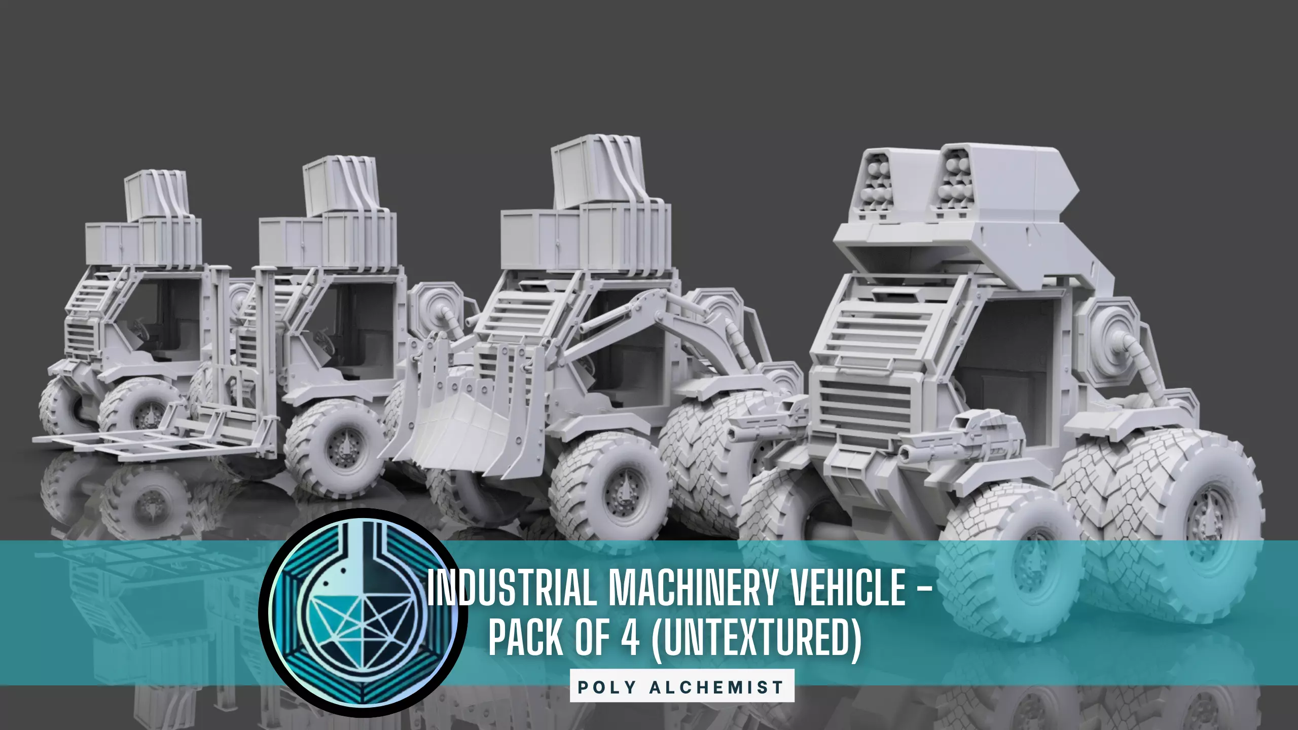 Industrial Machinery Vehicle - Pack Of 4 - Untextured 3D model_0