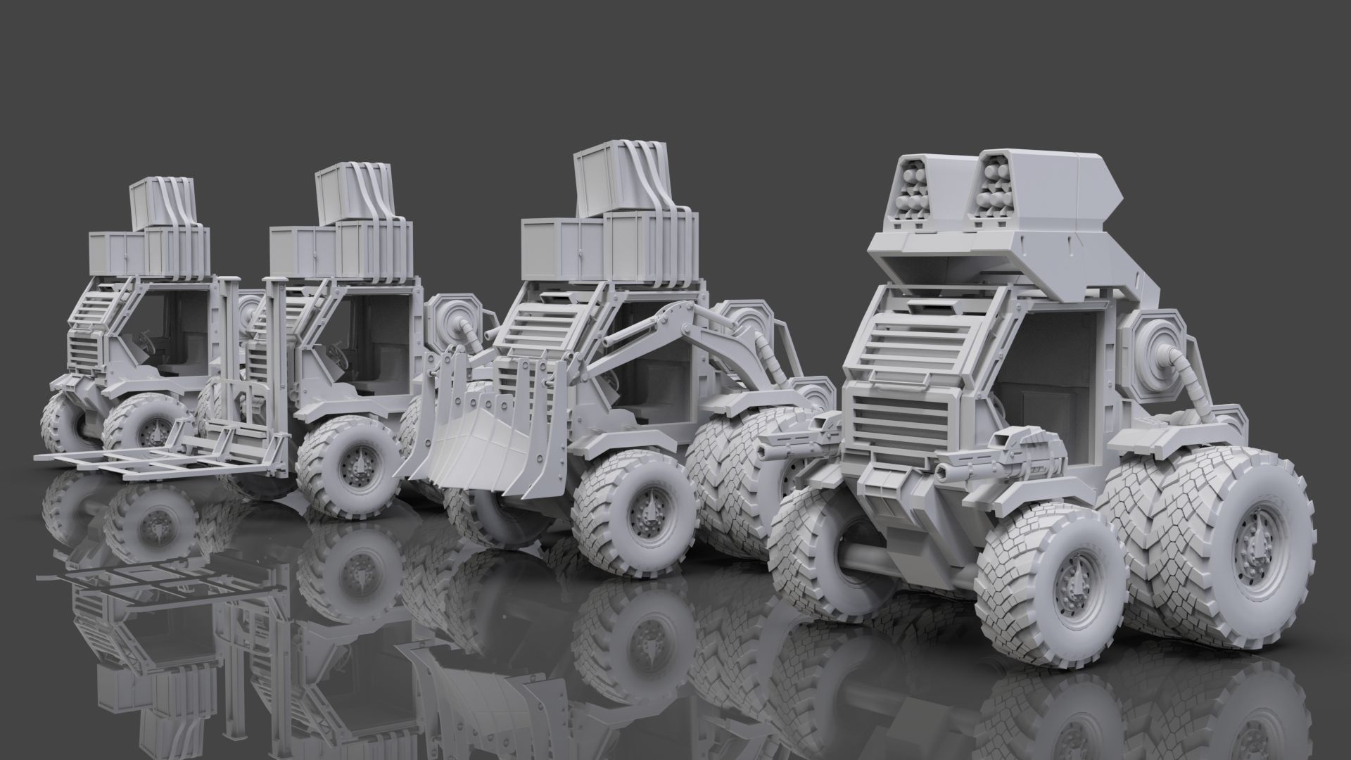 Industrial Machinery Vehicle - Pack Of 4 - Untextured 3D model_1