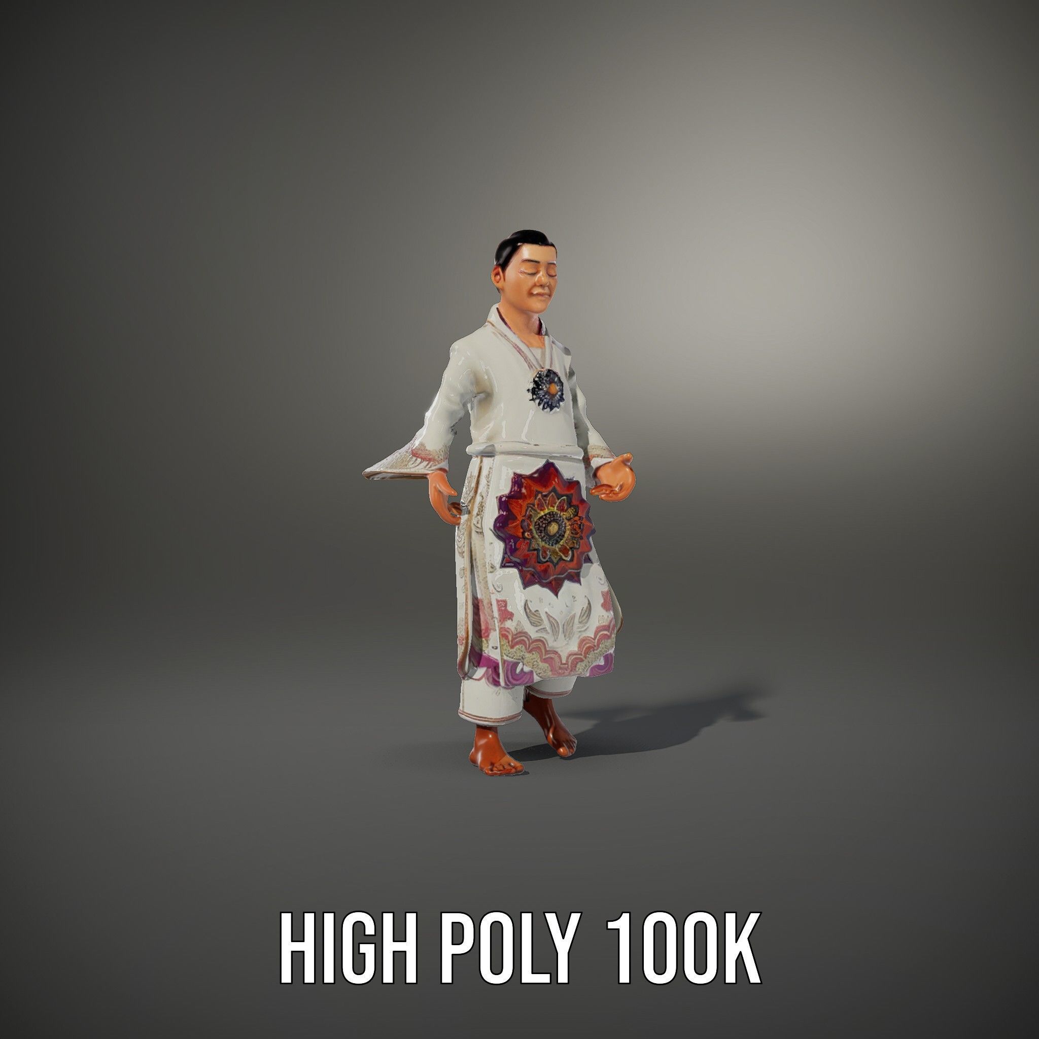 Tranquil Monk Rigged and Animated D Character Model Low-poly 3D model_11