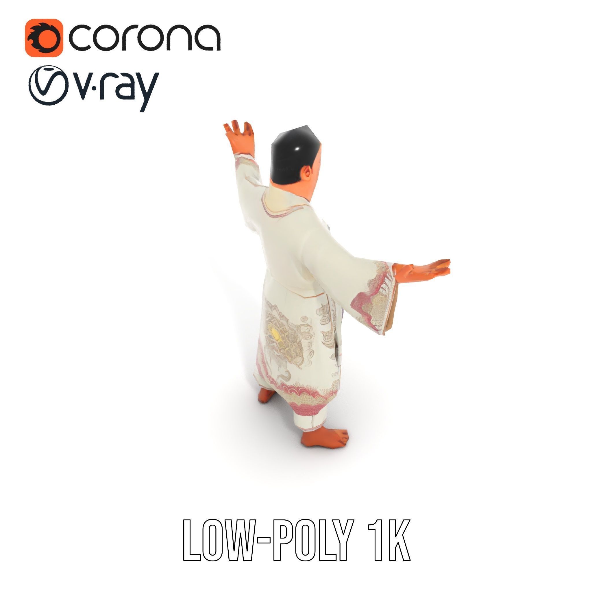 Tranquil Monk Rigged and Animated D Character Model Low-poly 3D model_25