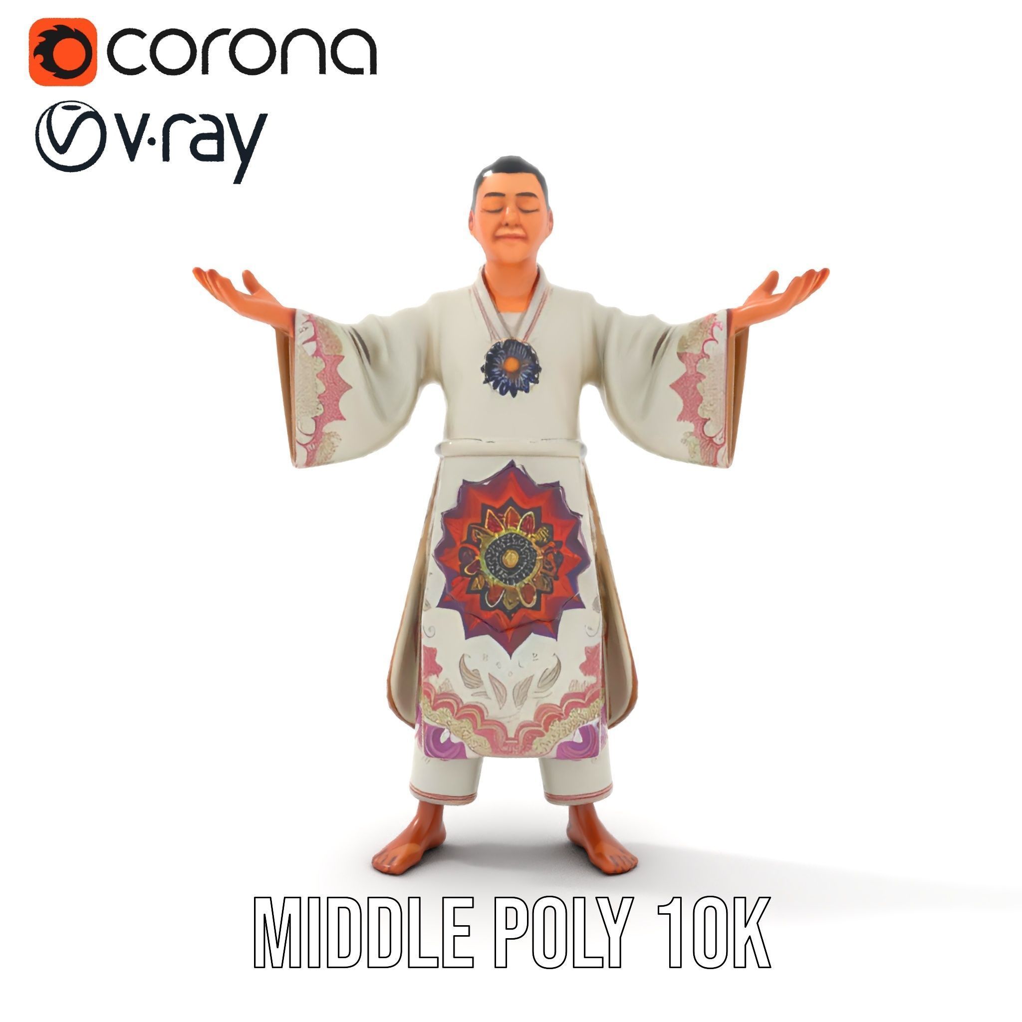 Tranquil Monk Rigged and Animated D Character Model Low-poly 3D model_12