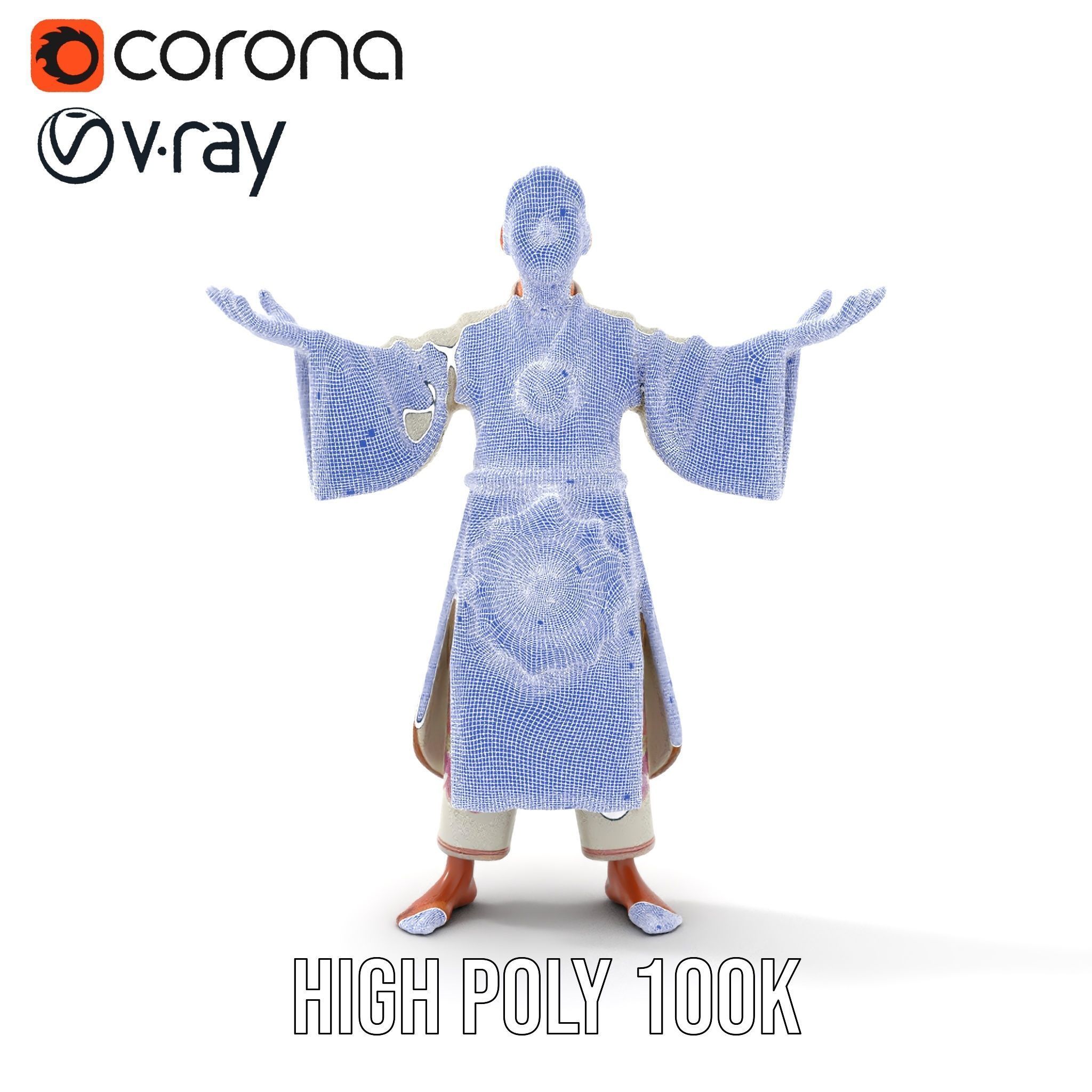 Tranquil Monk Rigged and Animated D Character Model Low-poly 3D model_33