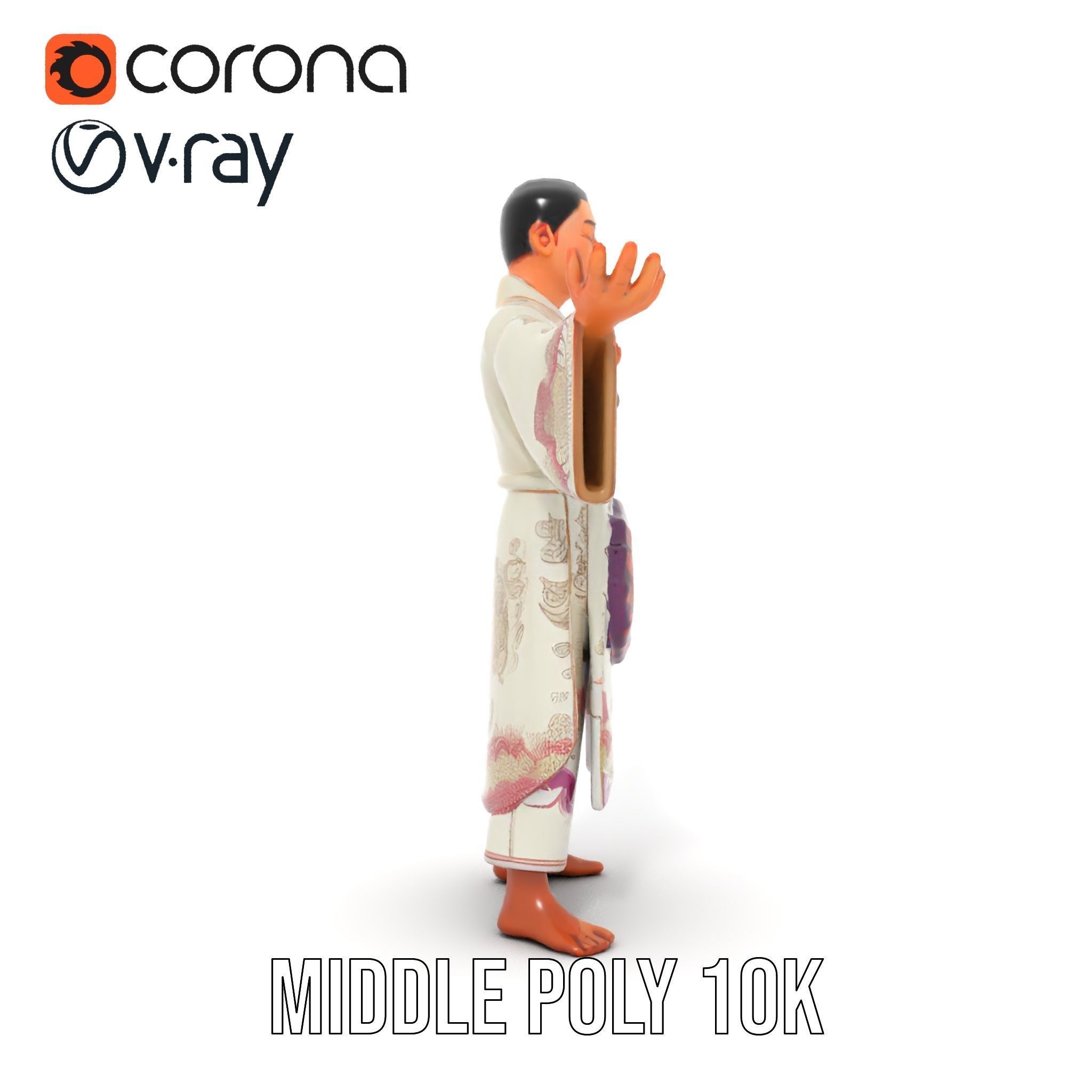 Tranquil Monk Rigged and Animated D Character Model Low-poly 3D model_29