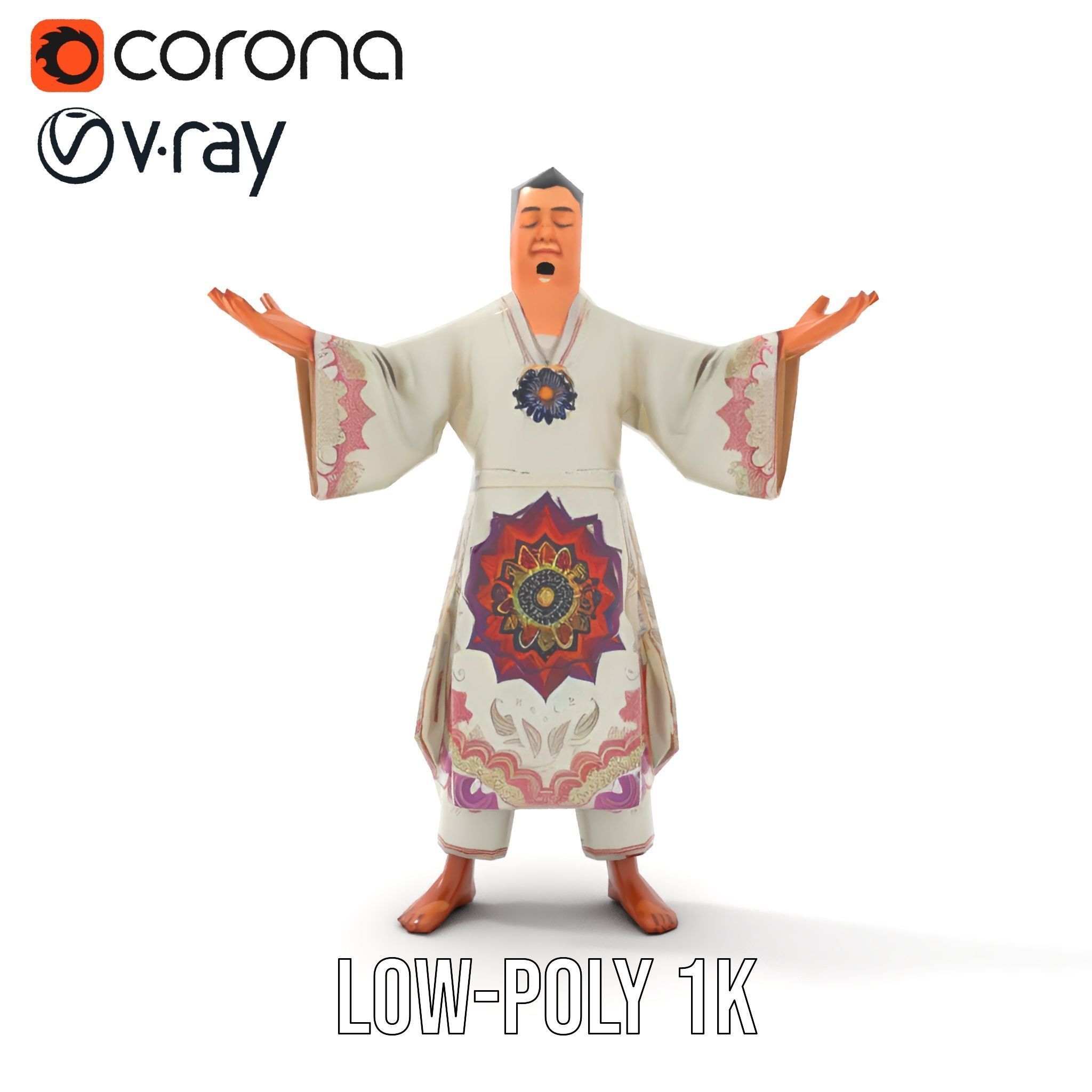 Tranquil Monk Rigged and Animated D Character Model Low-poly 3D model_10