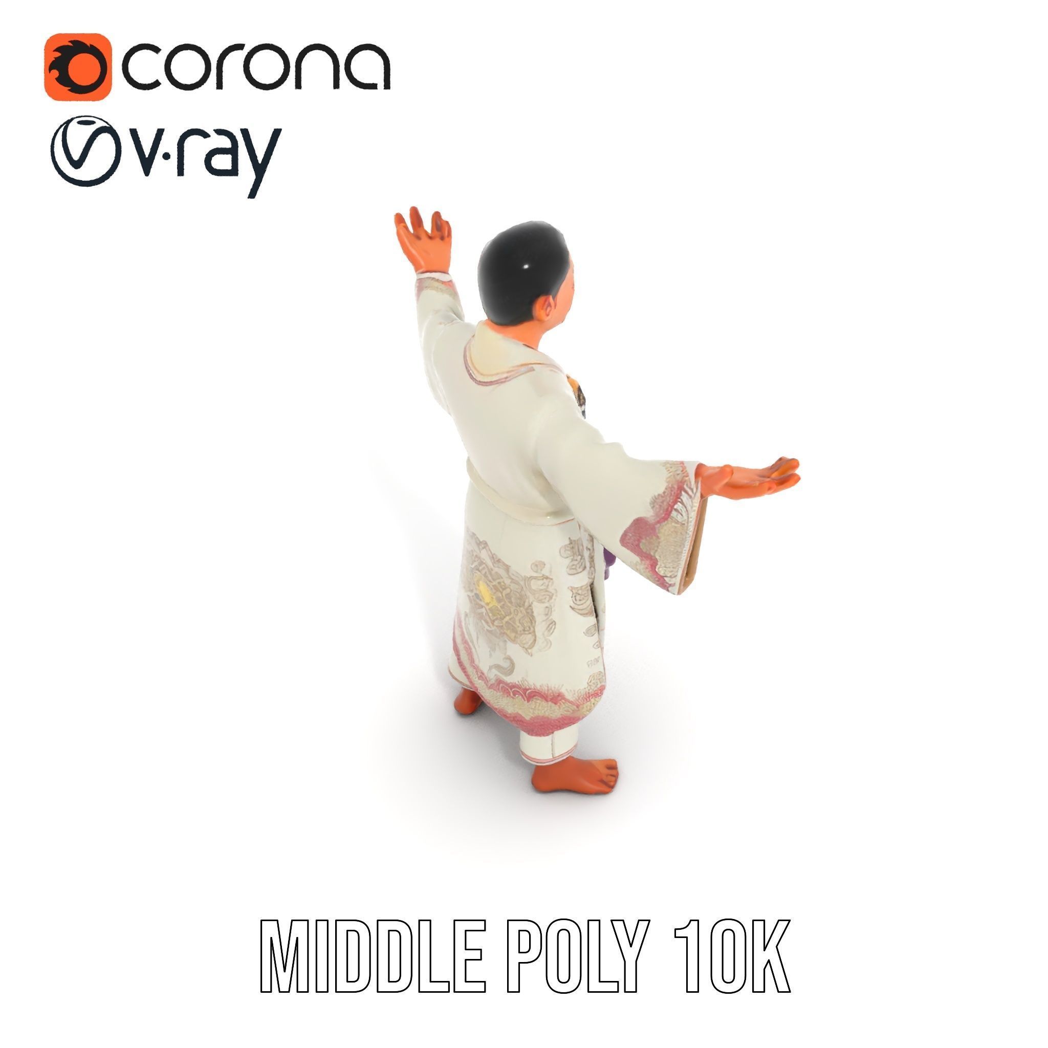 Tranquil Monk Rigged and Animated D Character Model Low-poly 3D model_21