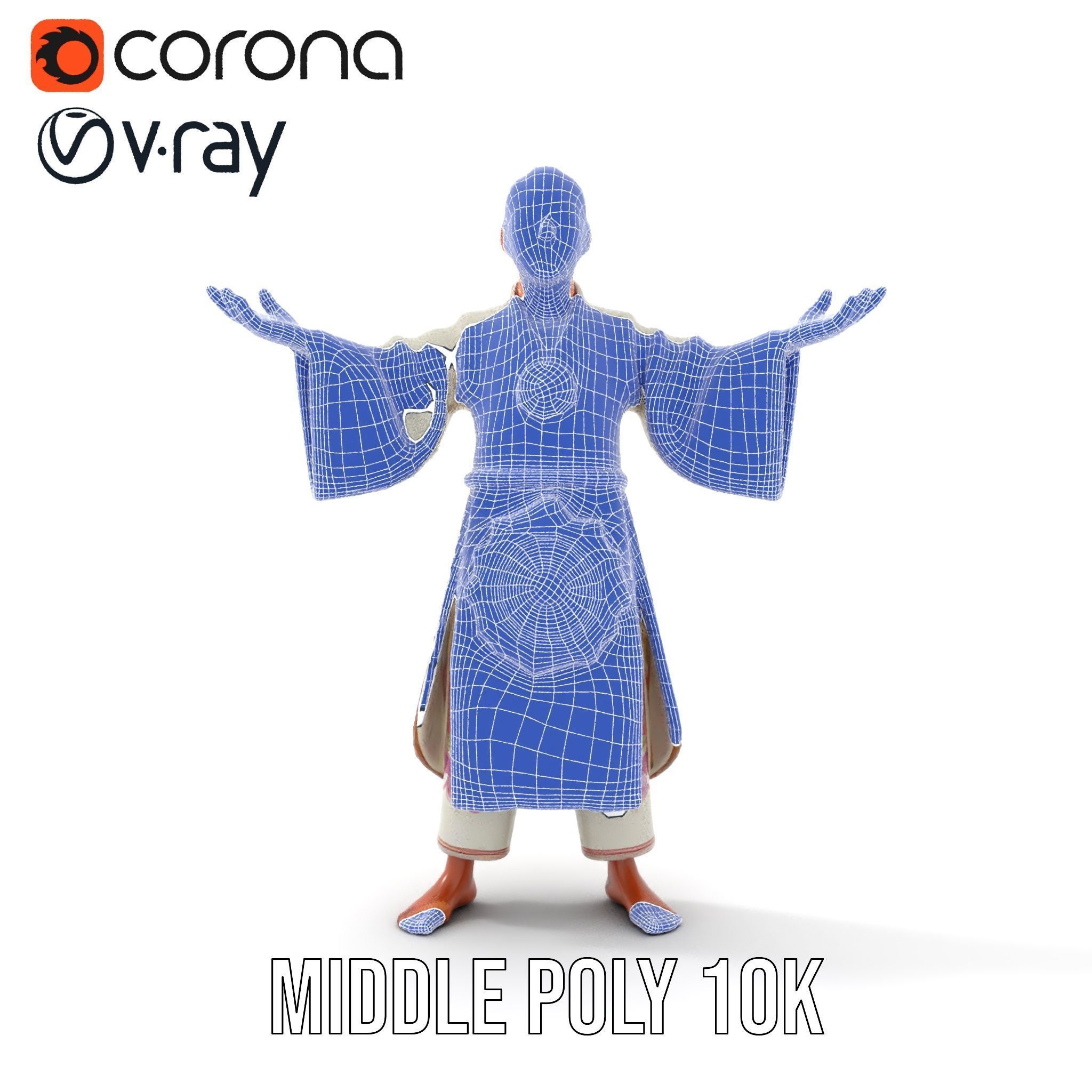 Tranquil Monk Rigged and Animated D Character Model Low-poly 3D model_34