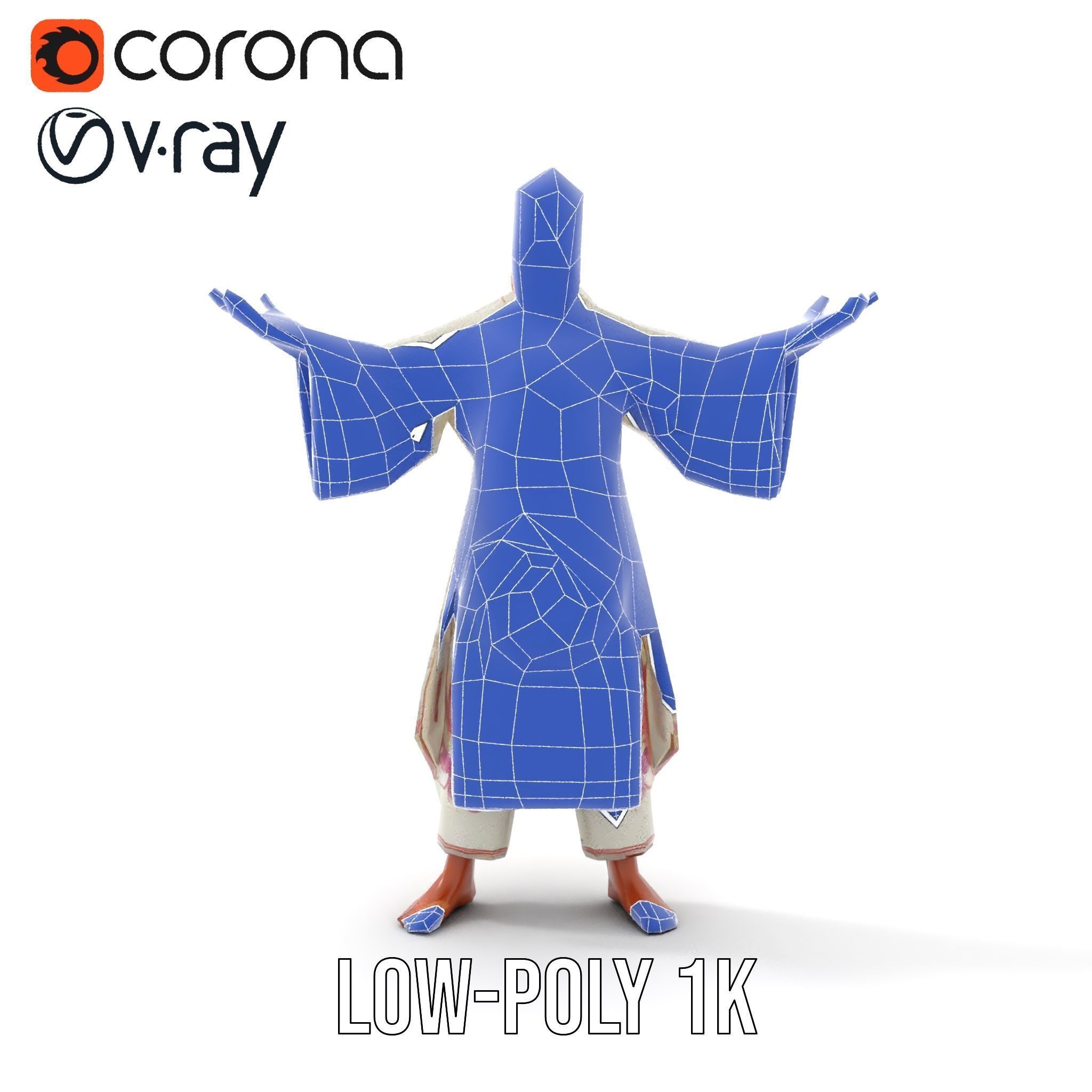 Tranquil Monk Rigged and Animated D Character Model Low-poly 3D model_28