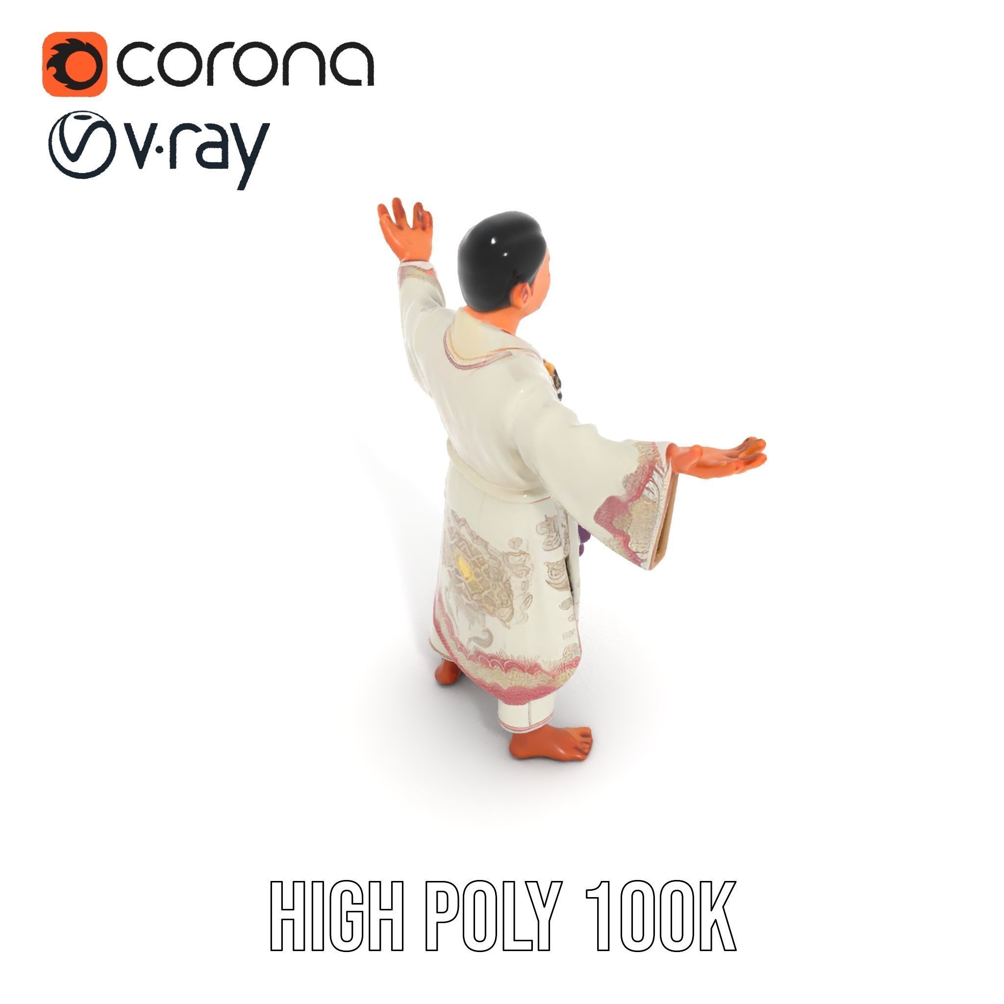 Tranquil Monk Rigged and Animated D Character Model Low-poly 3D model_17