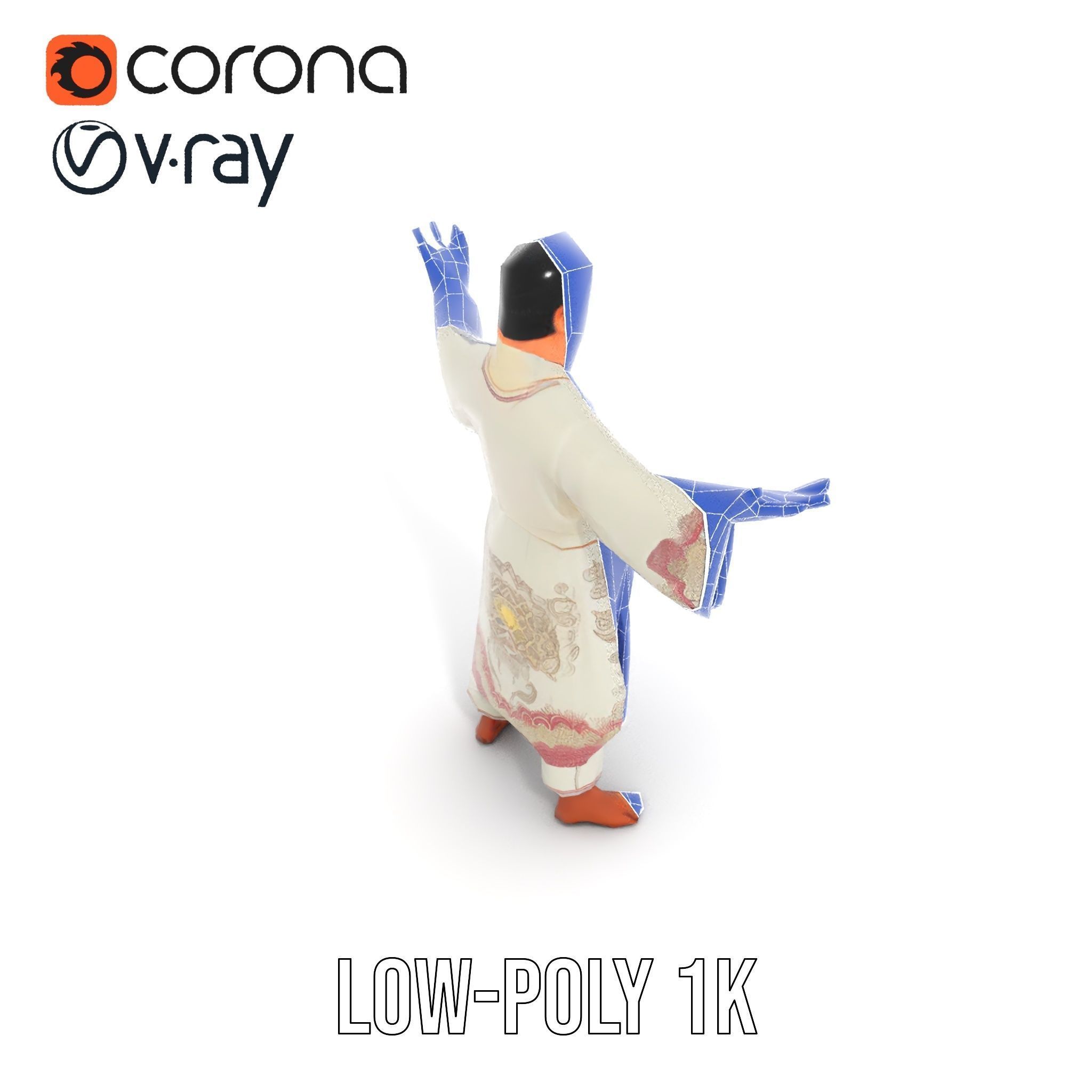 Tranquil Monk Rigged and Animated D Character Model Low-poly 3D model_19