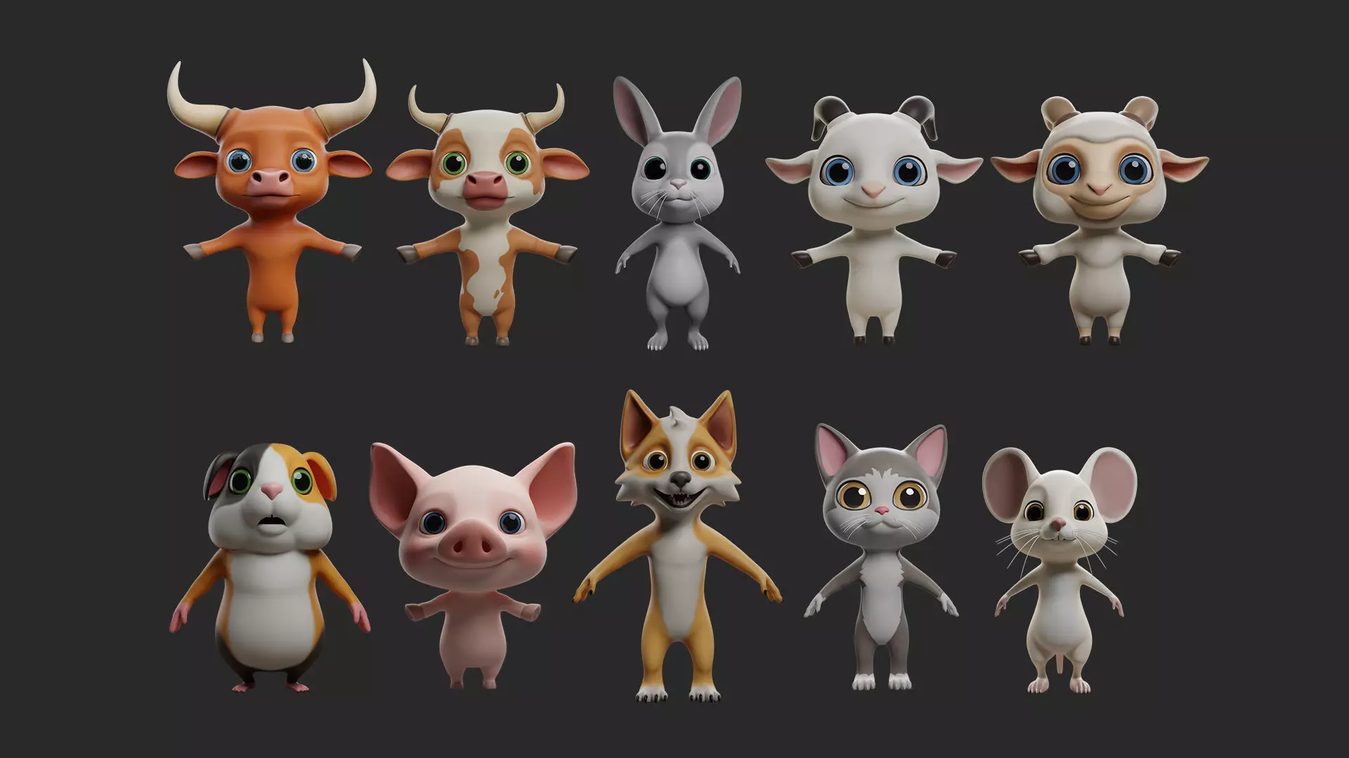 10 Domestic  Animals Cartoon 3D Model Collection_0