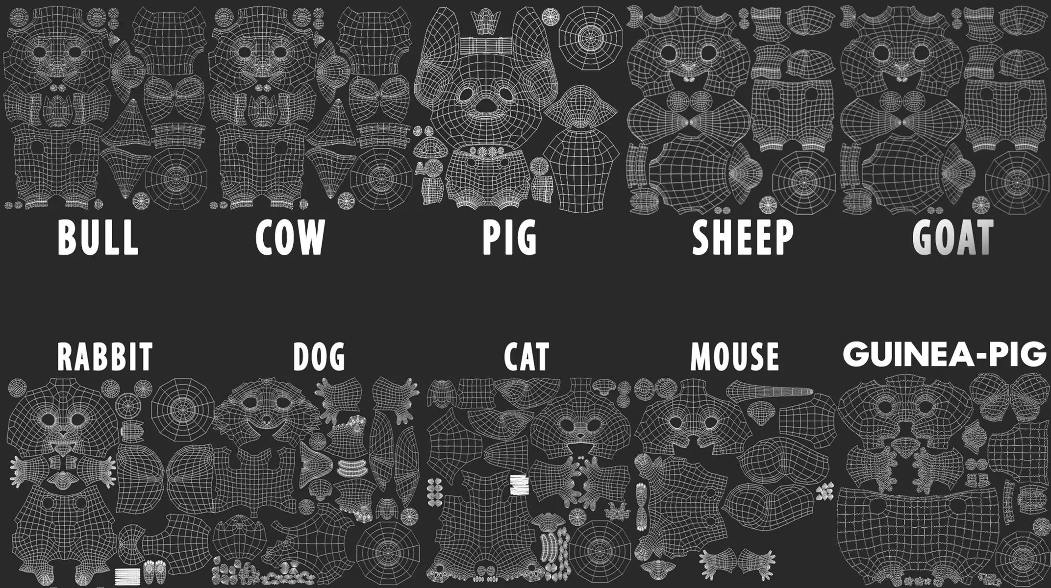 10 Domestic  Animals Cartoon 3D Model Collection_3