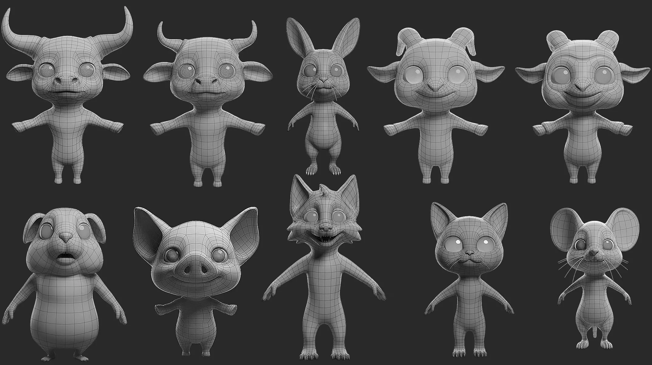 10 Domestic  Animals Cartoon 3D Model Collection_2