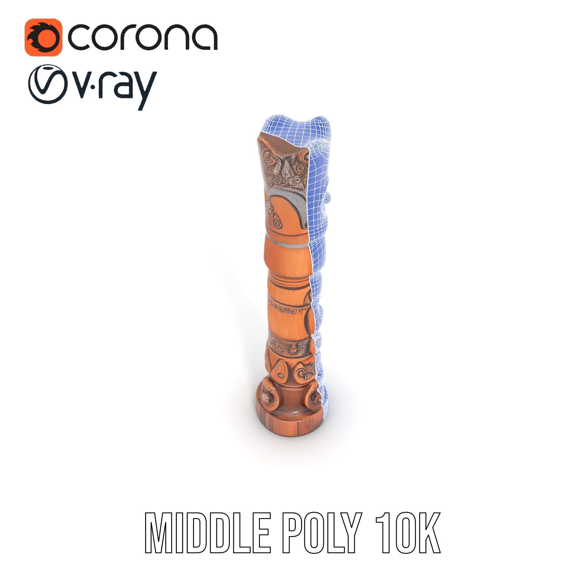 Intricately Carved Wooden Totem Pole Model Pack Low-poly 3D model_18