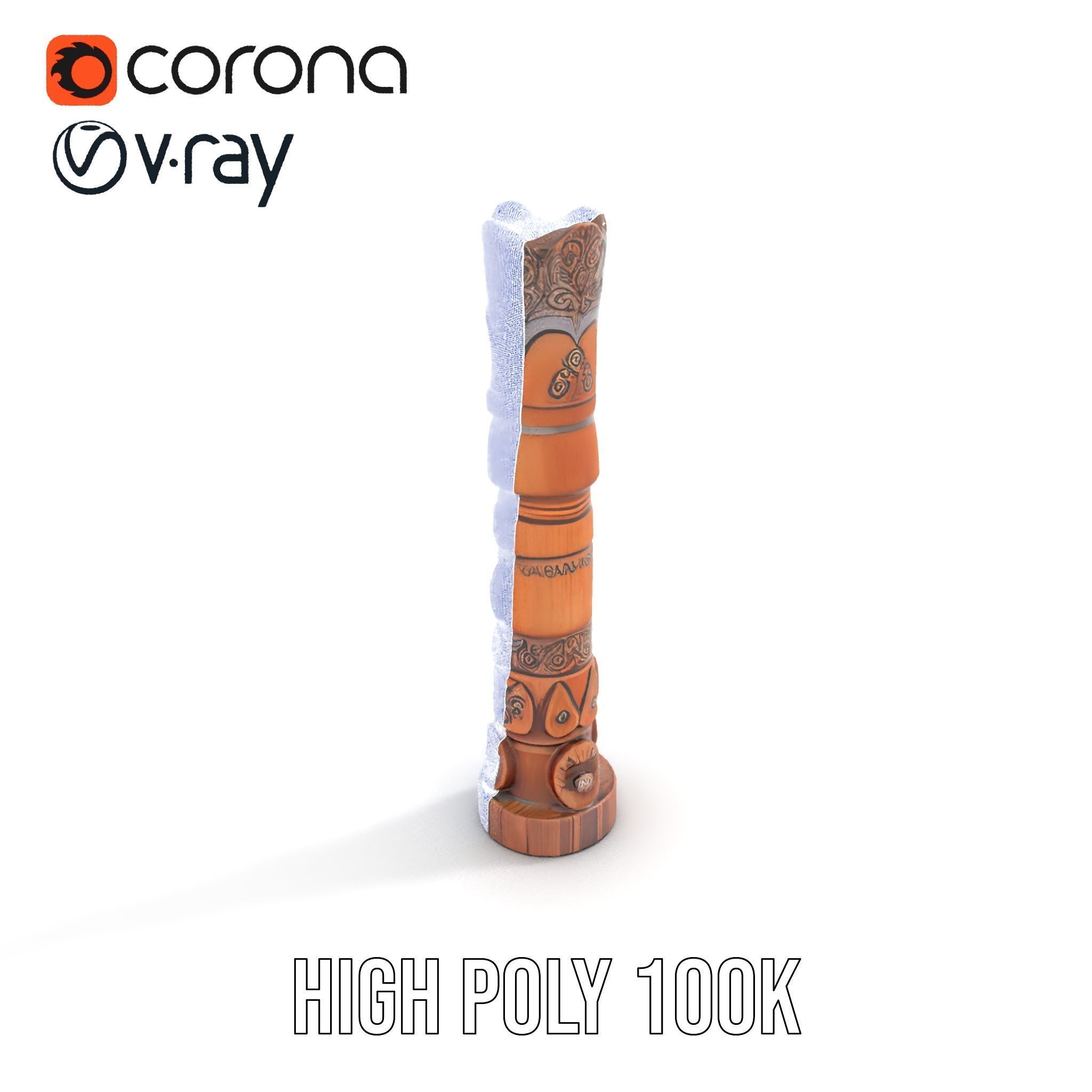 Intricately Carved Wooden Totem Pole Model Pack Low-poly 3D model_32