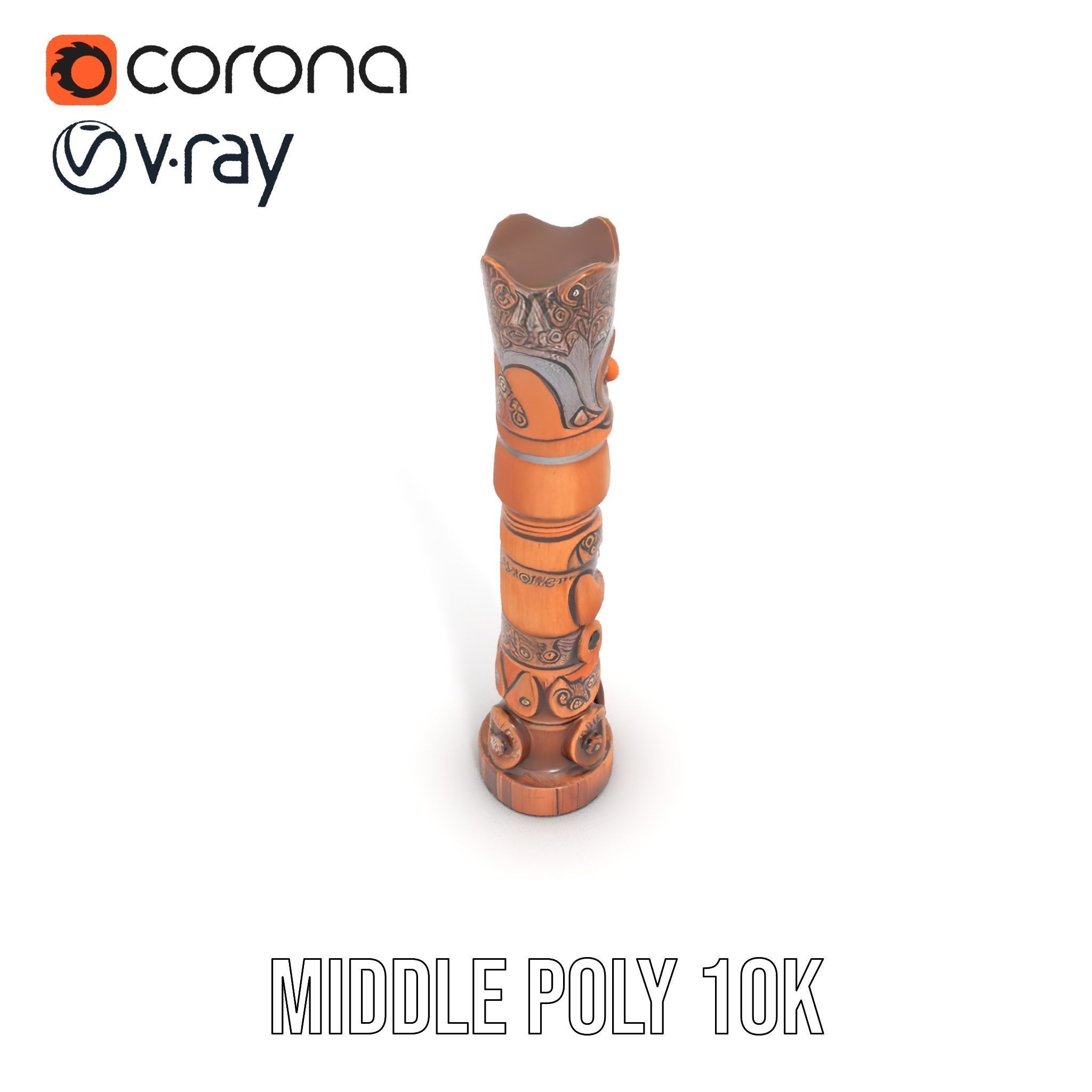 Intricately Carved Wooden Totem Pole Model Pack Low-poly 3D model_13