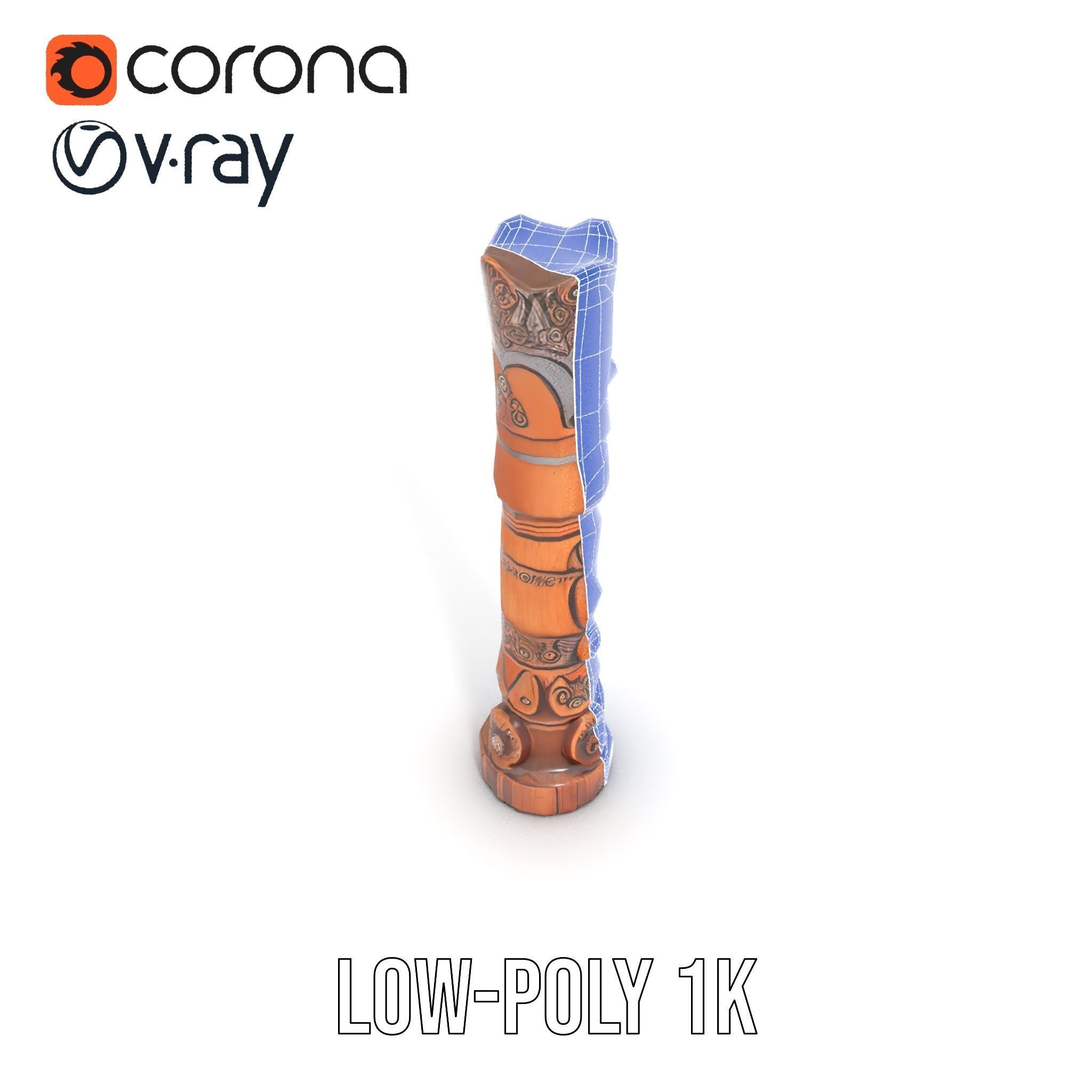 Intricately Carved Wooden Totem Pole Model Pack Low-poly 3D model_17