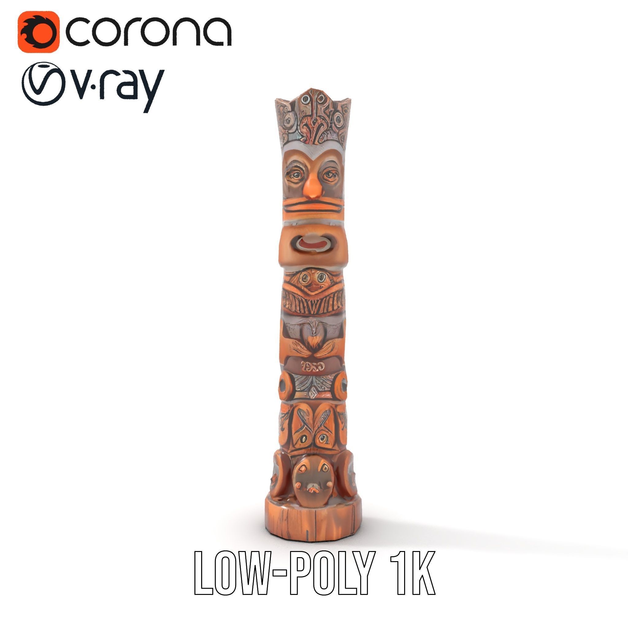Intricately Carved Wooden Totem Pole Model Pack Low-poly 3D model_14