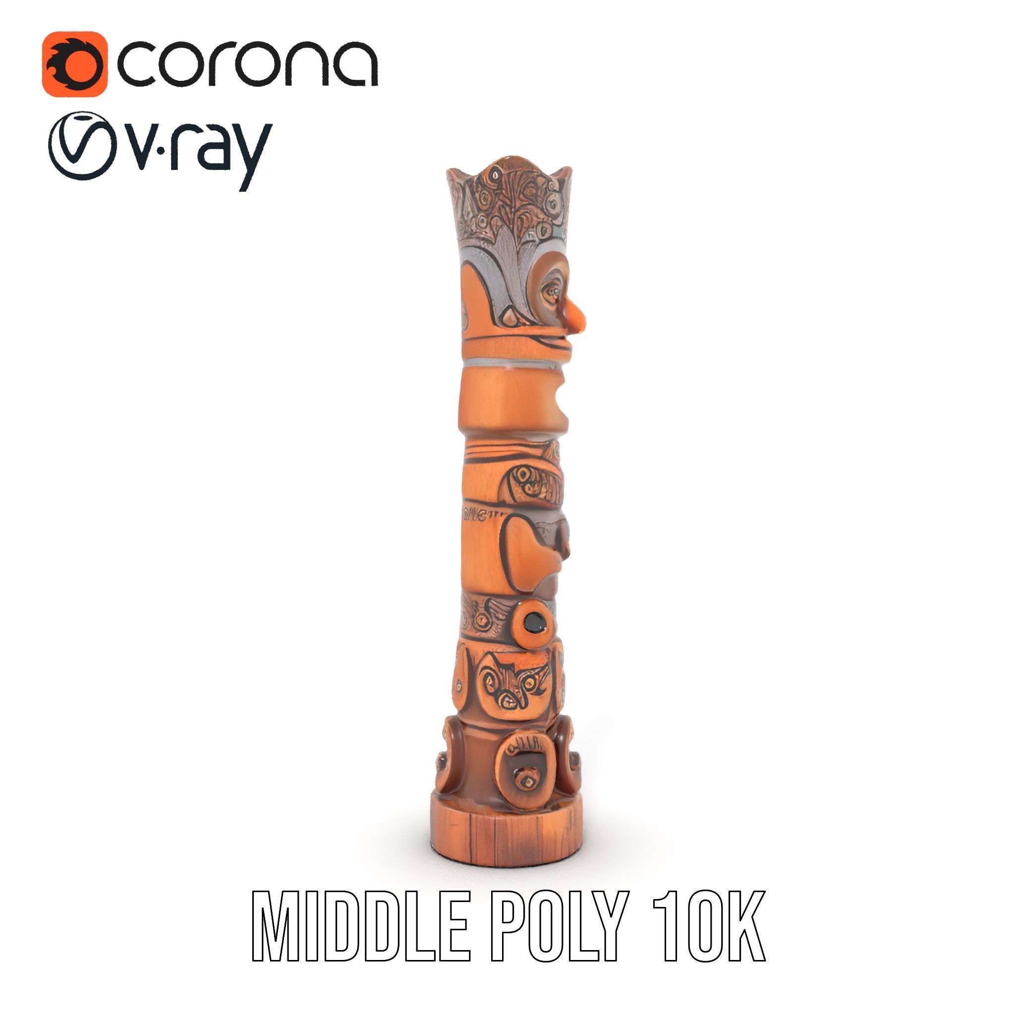 Intricately Carved Wooden Totem Pole Model Pack Low-poly 3D model_16