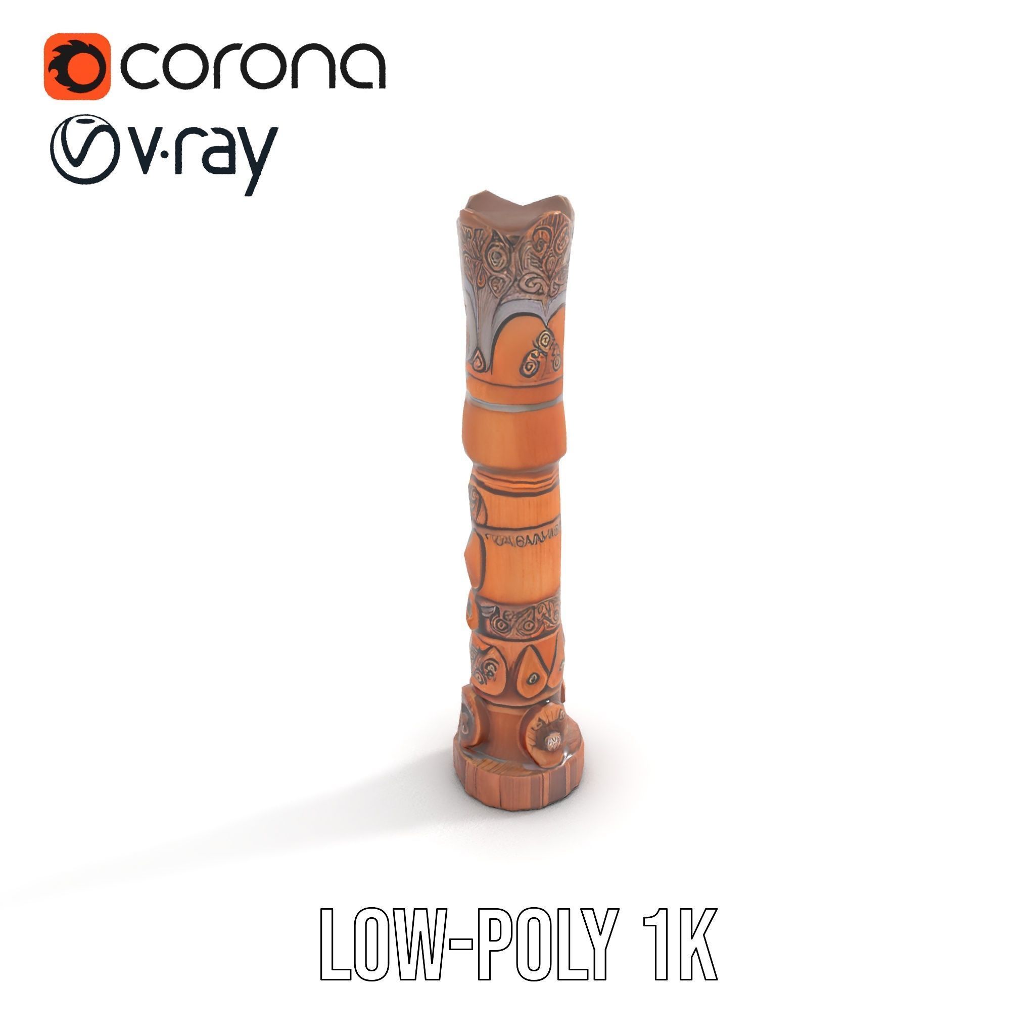 Intricately Carved Wooden Totem Pole Model Pack Low-poly 3D model_9