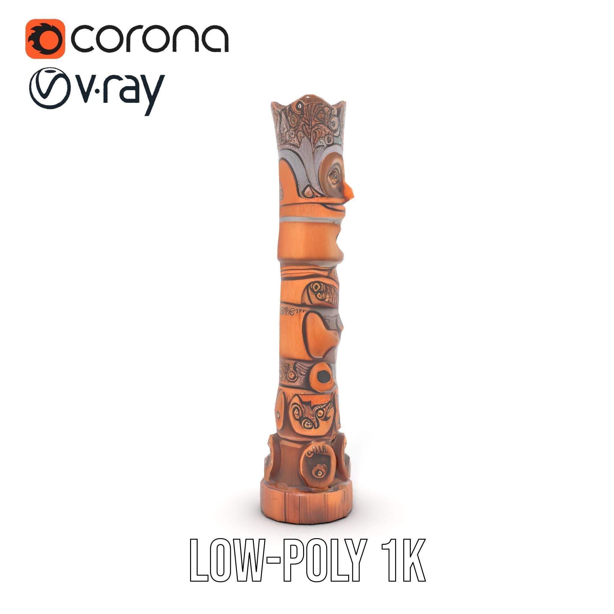 Intricately Carved Wooden Totem Pole Model Pack Low-poly 3D model_25