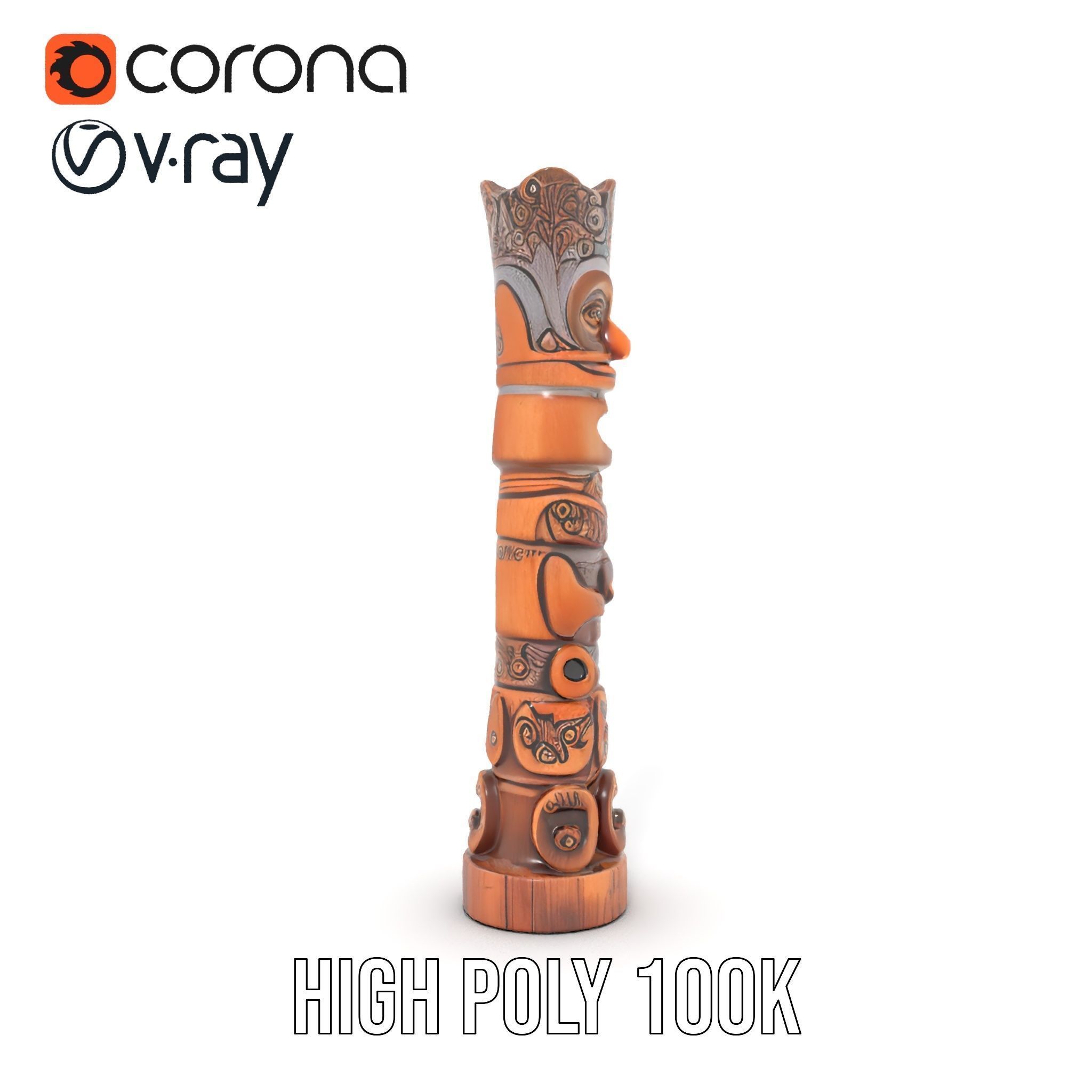 Intricately Carved Wooden Totem Pole Model Pack Low-poly 3D model_26