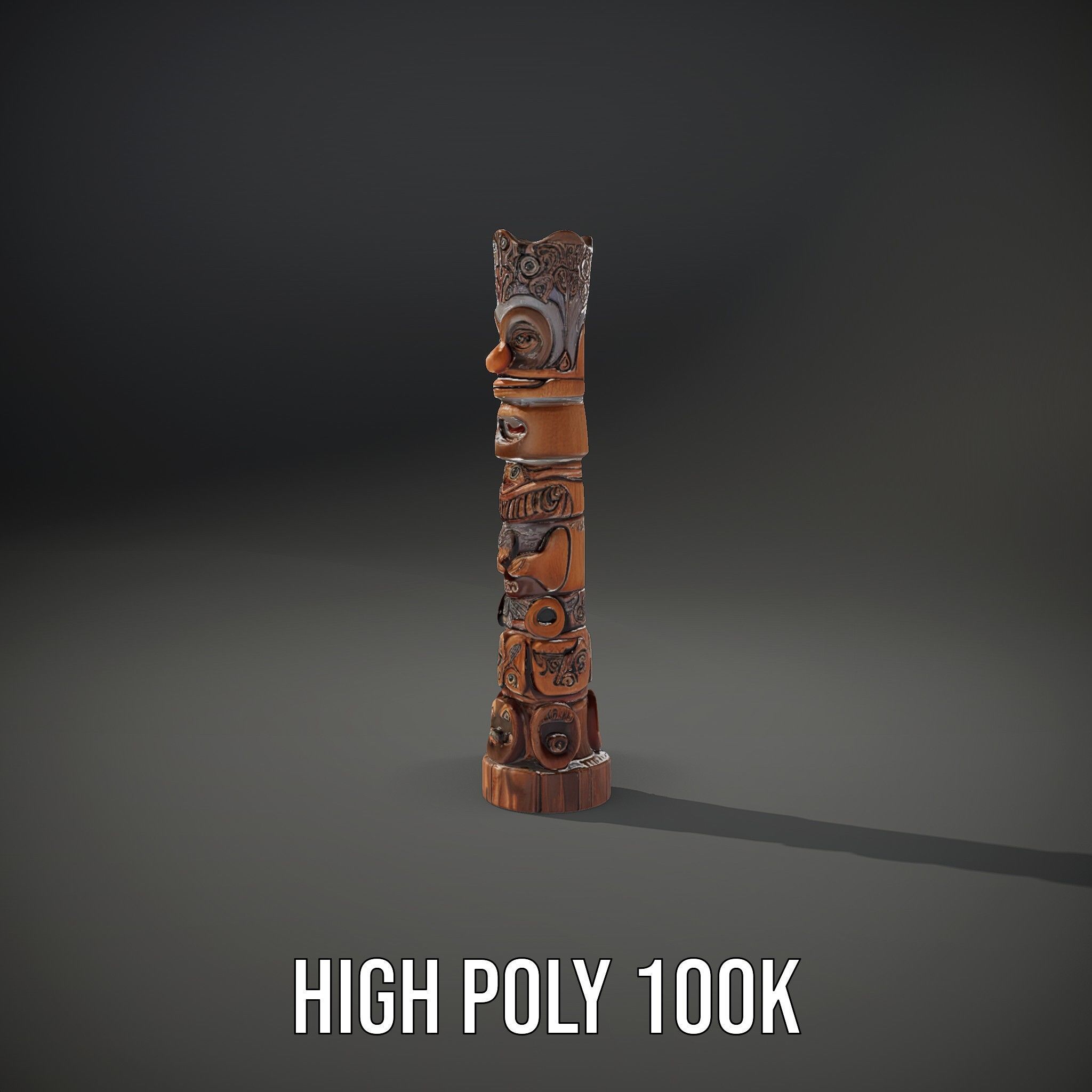 Intricately Carved Wooden Totem Pole Model Pack Low-poly 3D model_8