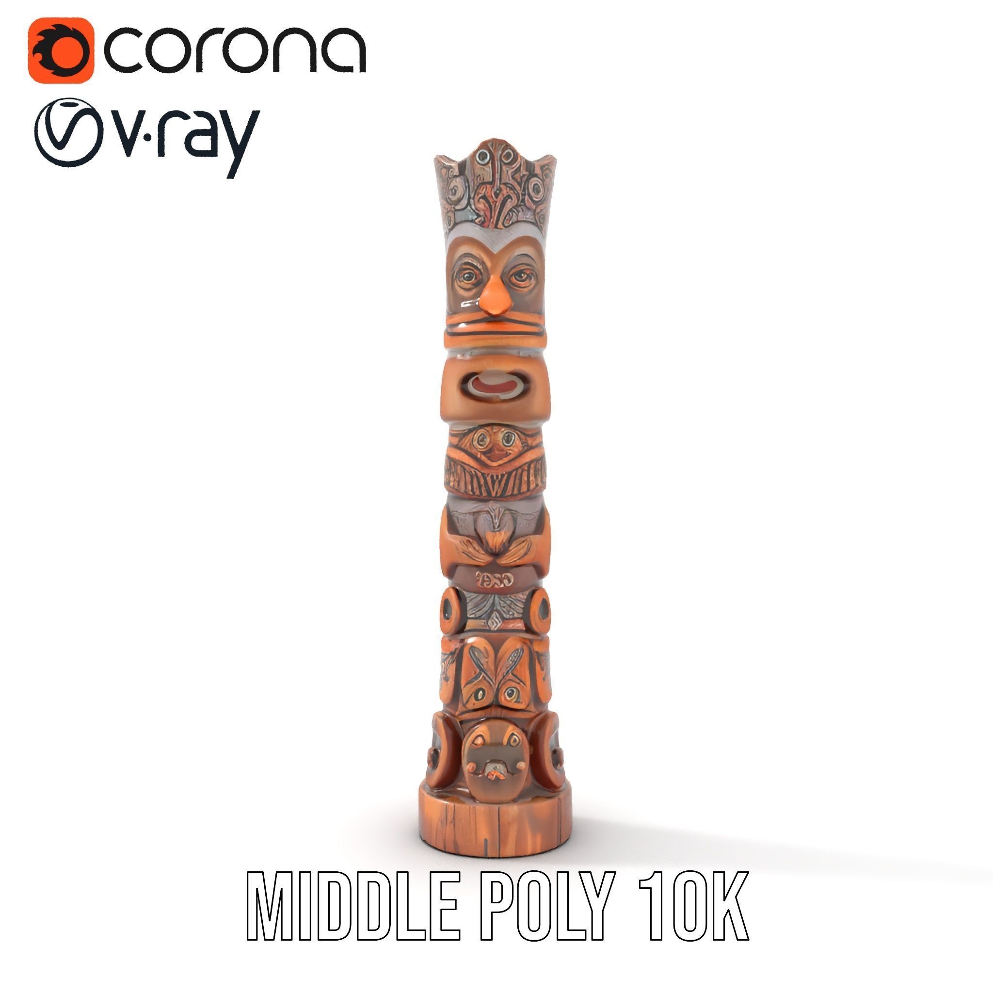Intricately Carved Wooden Totem Pole Model Pack Low-poly 3D model_11