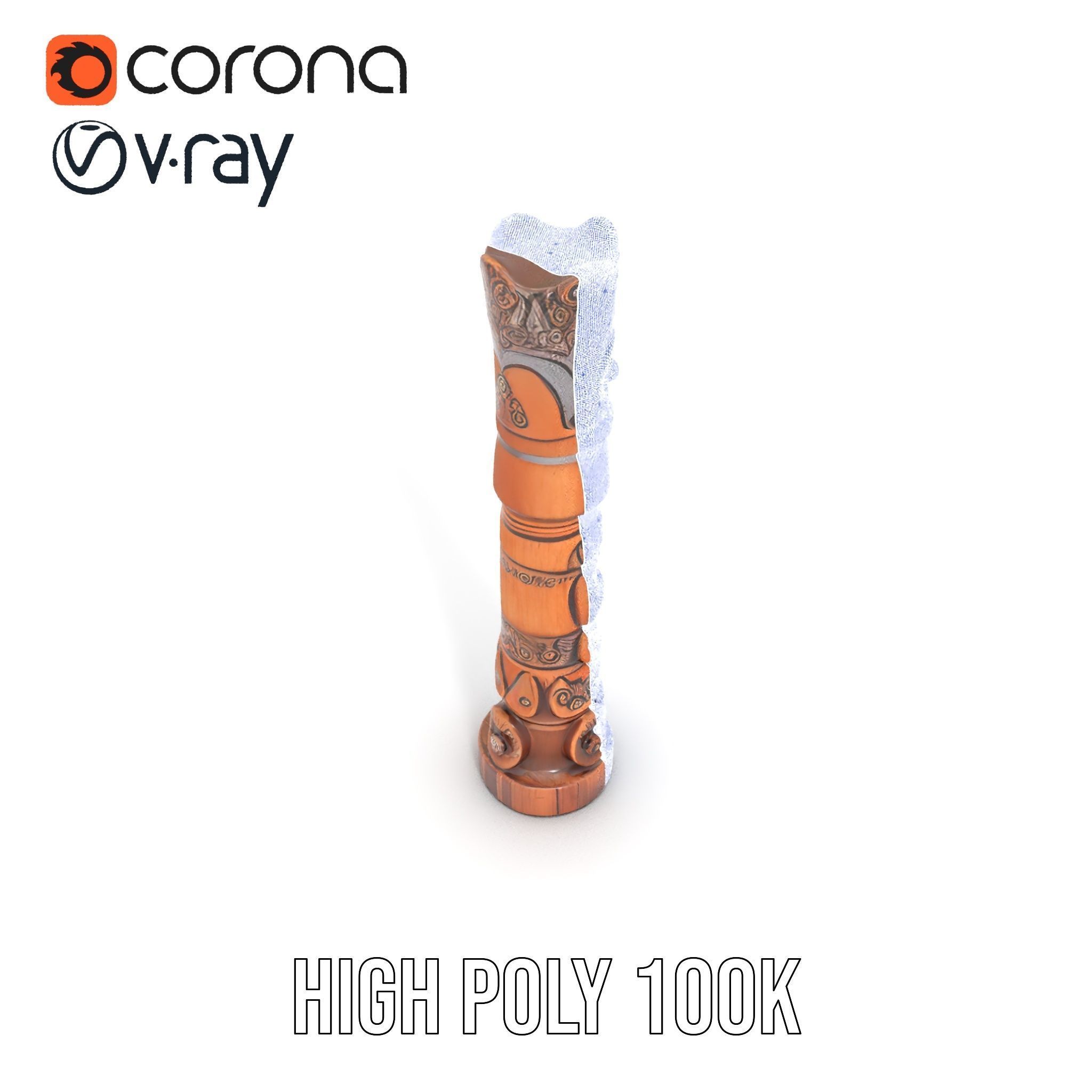 Intricately Carved Wooden Totem Pole Model Pack Low-poly 3D model_33