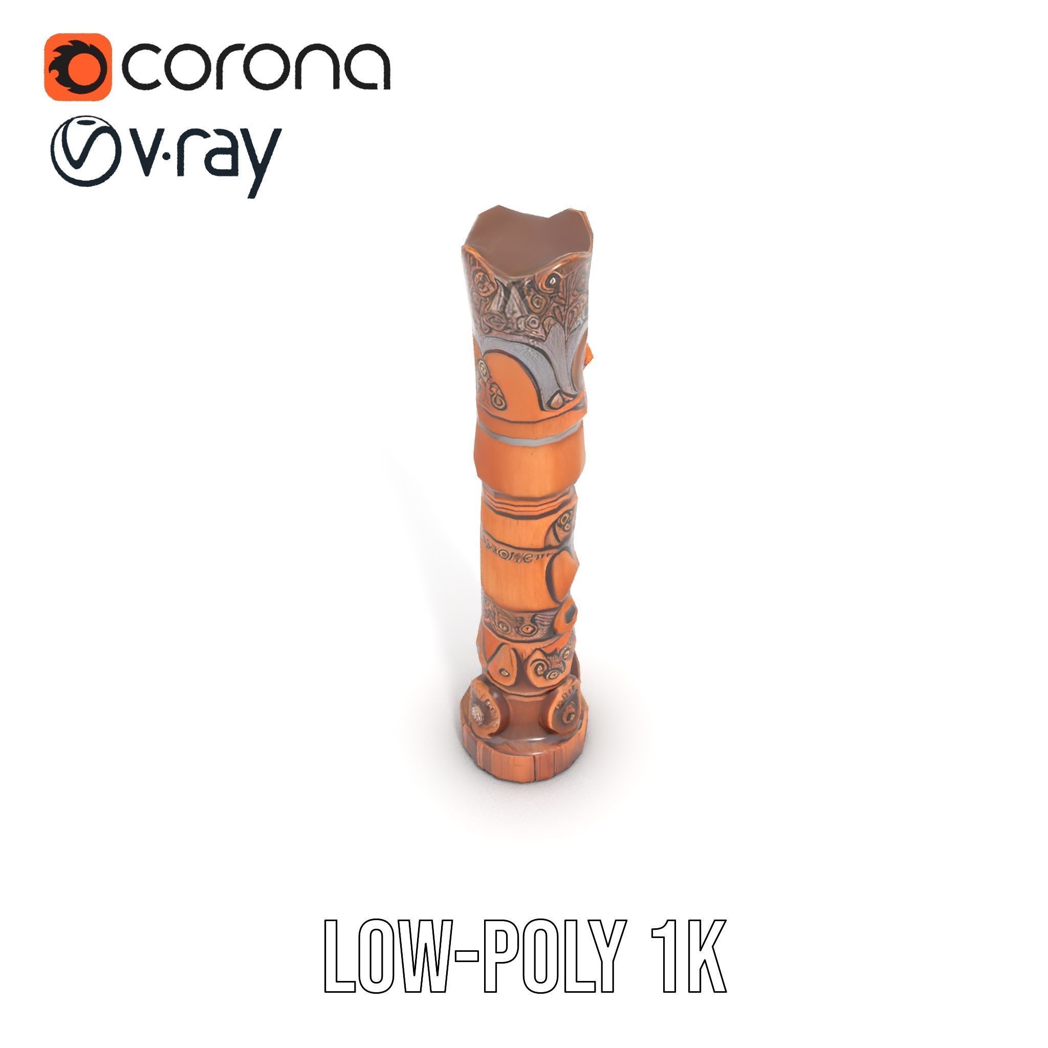 Intricately Carved Wooden Totem Pole Model Pack Low-poly 3D model_7