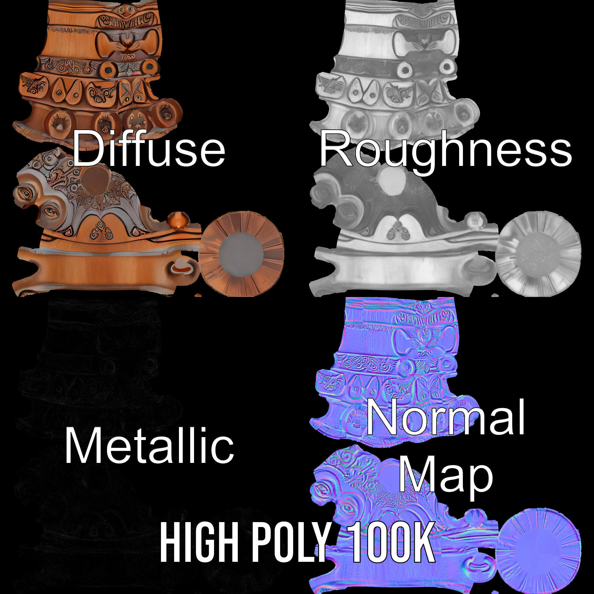 Intricately Carved Wooden Totem Pole Model Pack Low-poly 3D model_3
