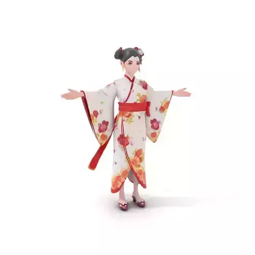 Elegant Kimono Character Rigged and Animated Low-poly 3D model