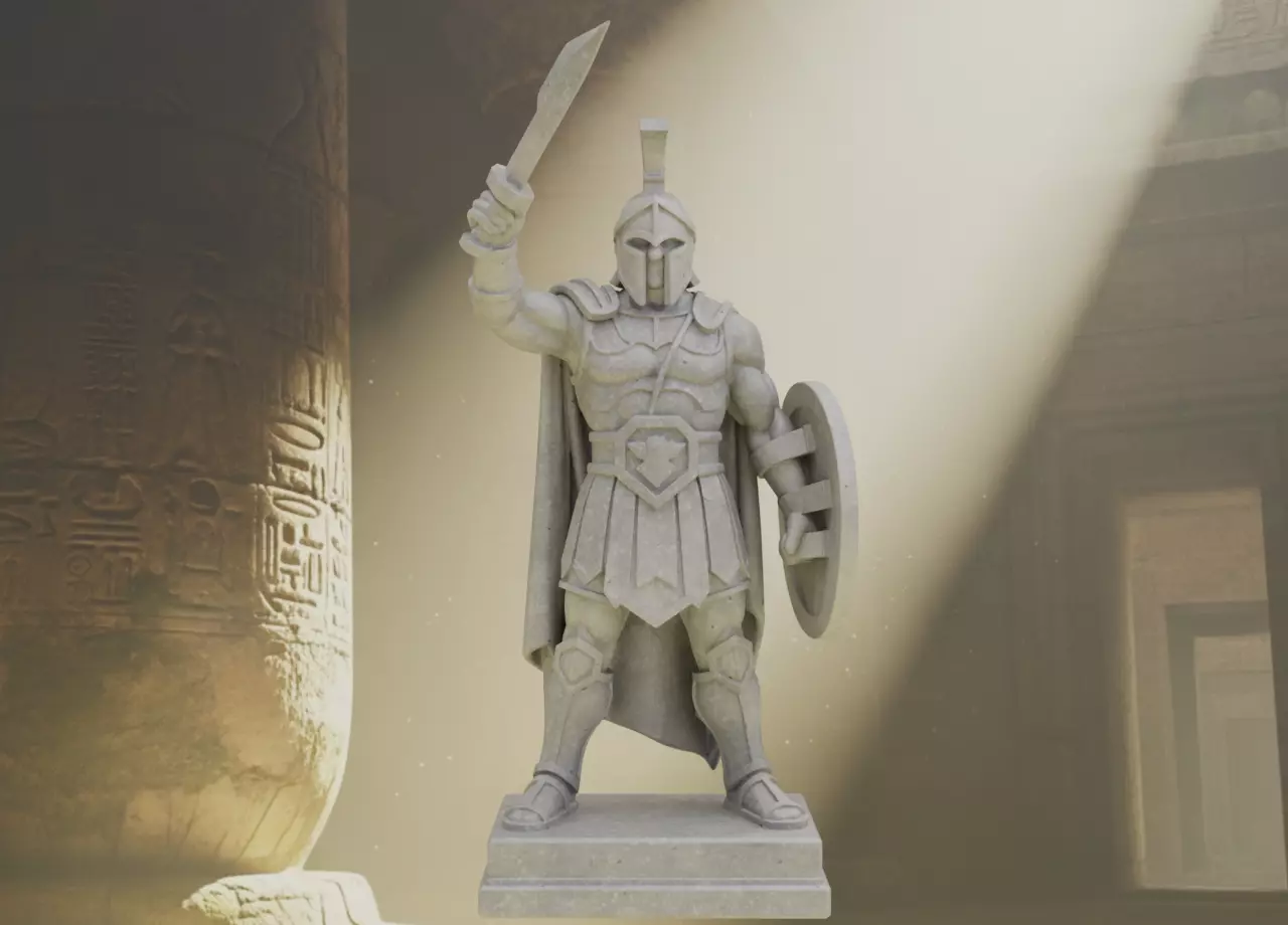 Stylized Spartan Warrior Statue Stone Printable 3D print model