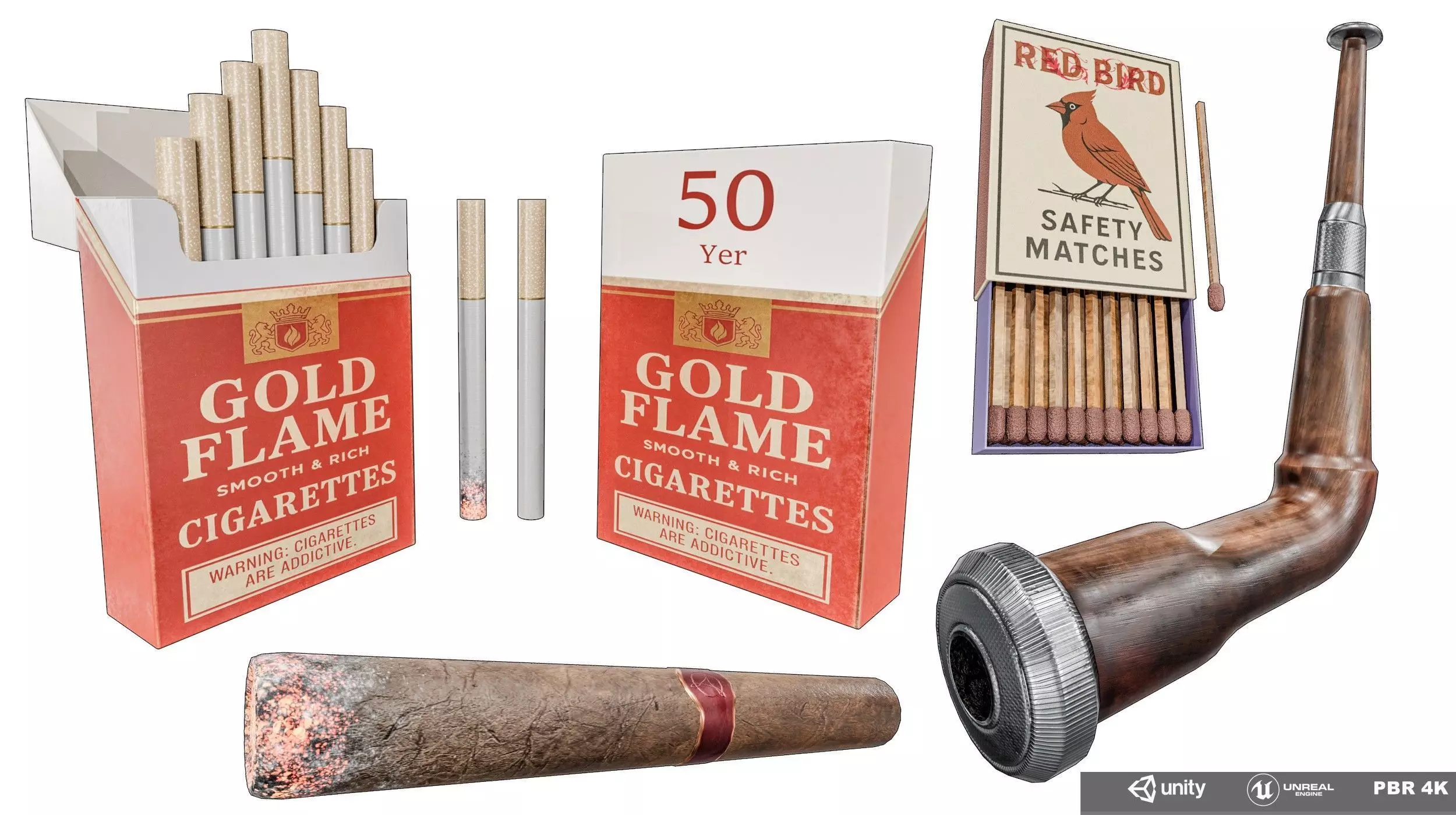 Cigarette Tobacco With Matchboxes Collection Low-poly 3D model