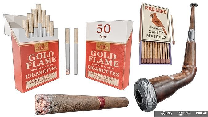 Cigarette  Tobacco With Matchboxes Collection  Low-poly 3D model