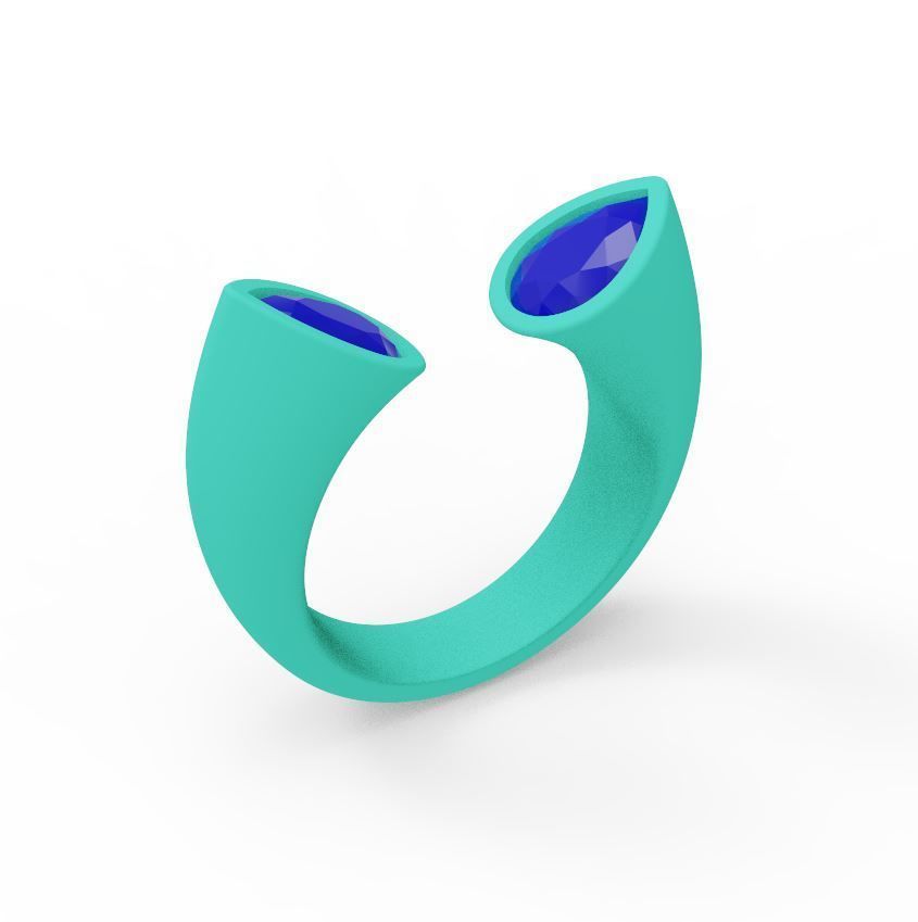 Pear Diamond Cuff Ring 3D print model_4