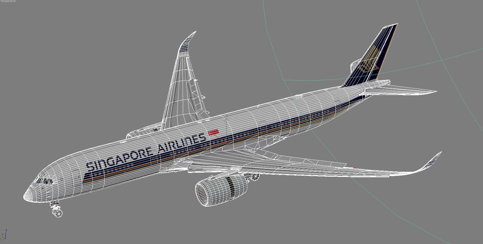 Airbus A350-900 XWB Singapore Airlines Low-poly 3D model_14