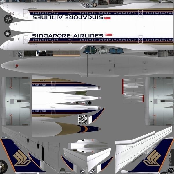 Airbus A350-900 XWB Singapore Airlines Low-poly 3D model_18