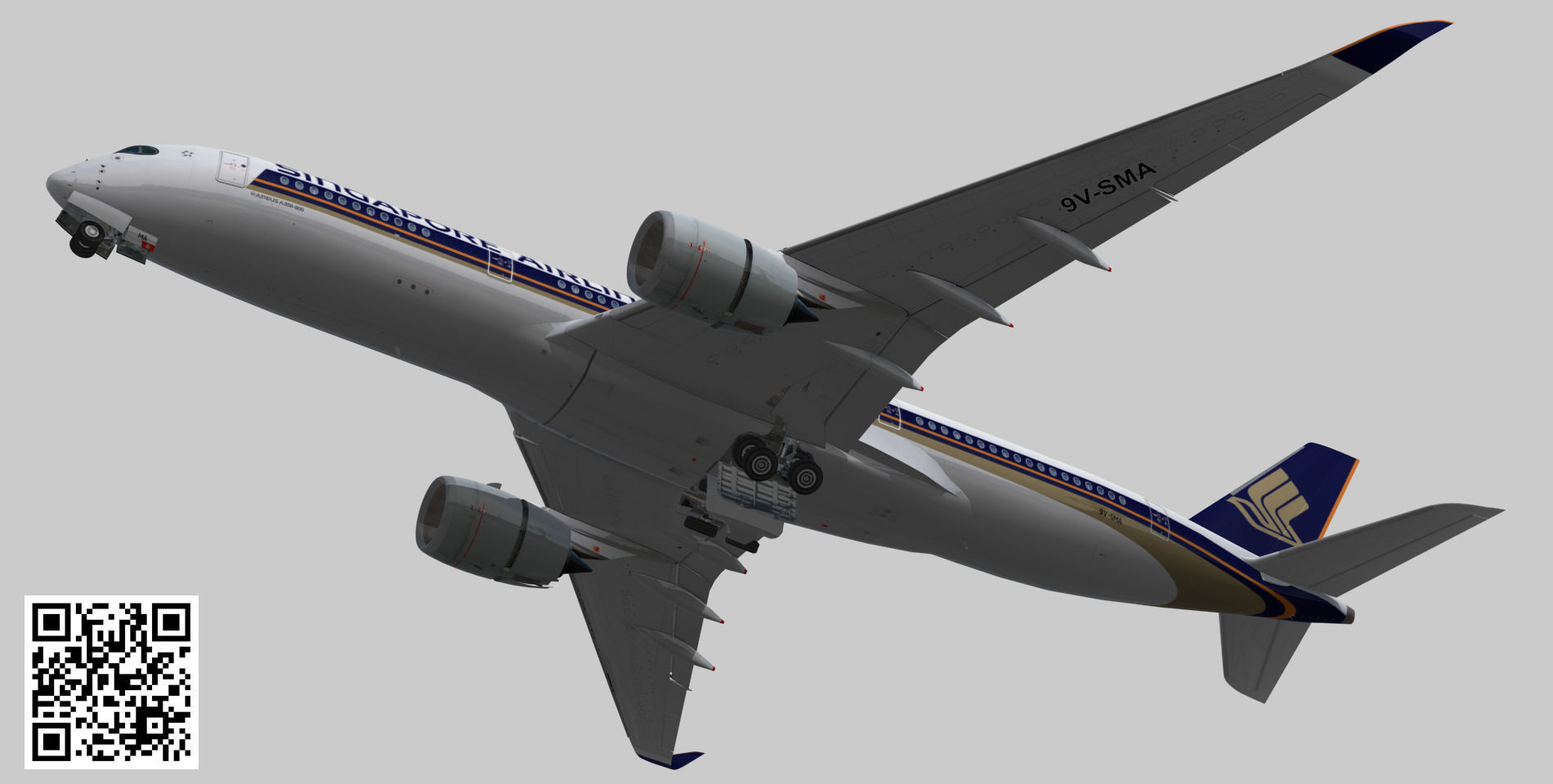 Airbus A350-900 XWB Singapore Airlines Low-poly 3D model_3