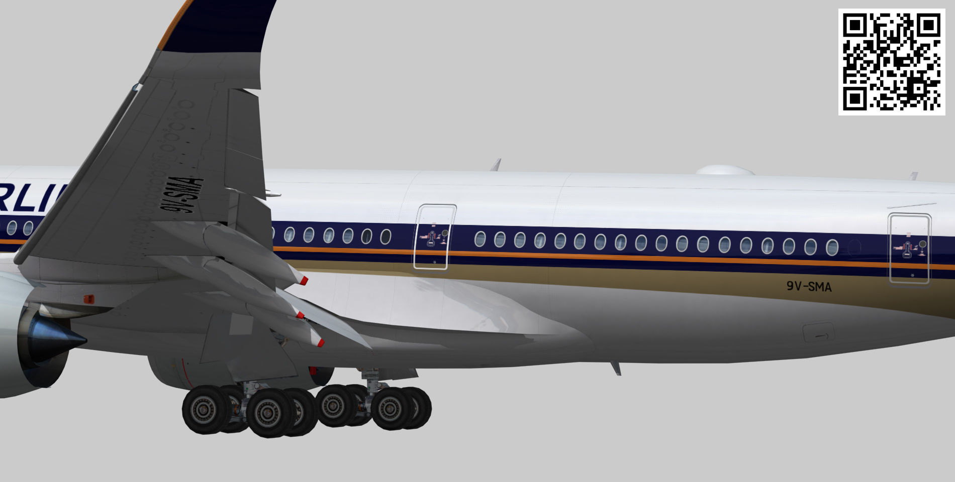 Airbus A350-900 XWB Singapore Airlines Low-poly 3D model_10