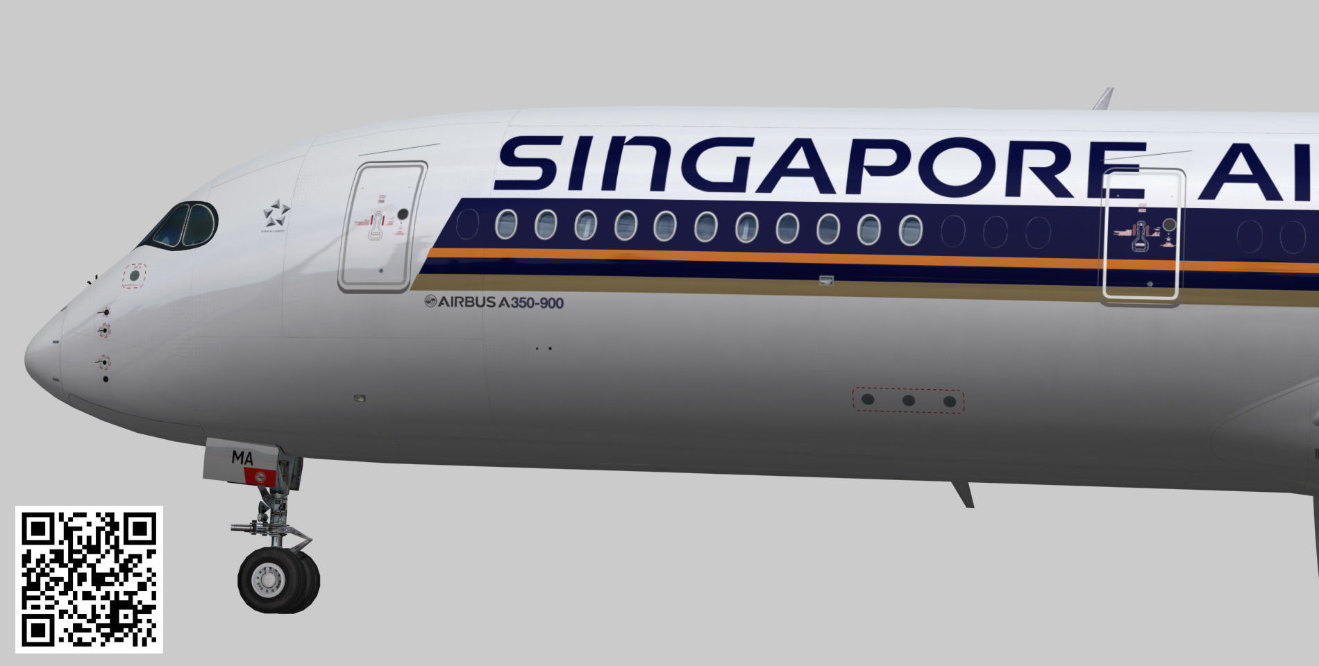 Airbus A350-900 XWB Singapore Airlines Low-poly 3D model_7