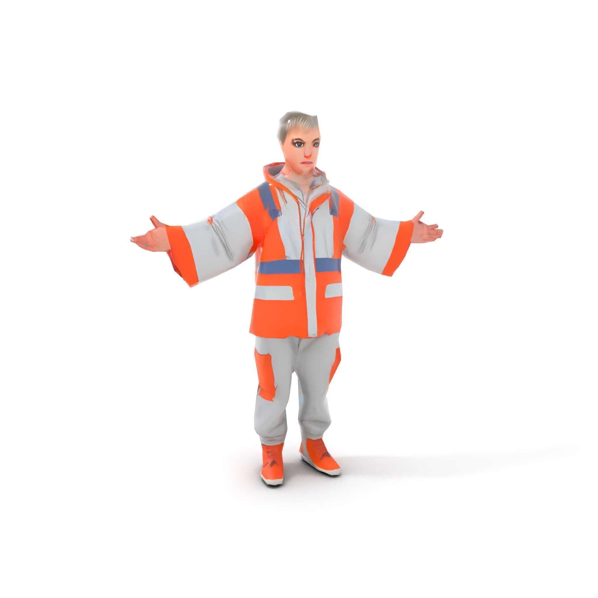 Rigged and Animated ShortHaired Character with Orange Reflect... Low-poly 3D model_7