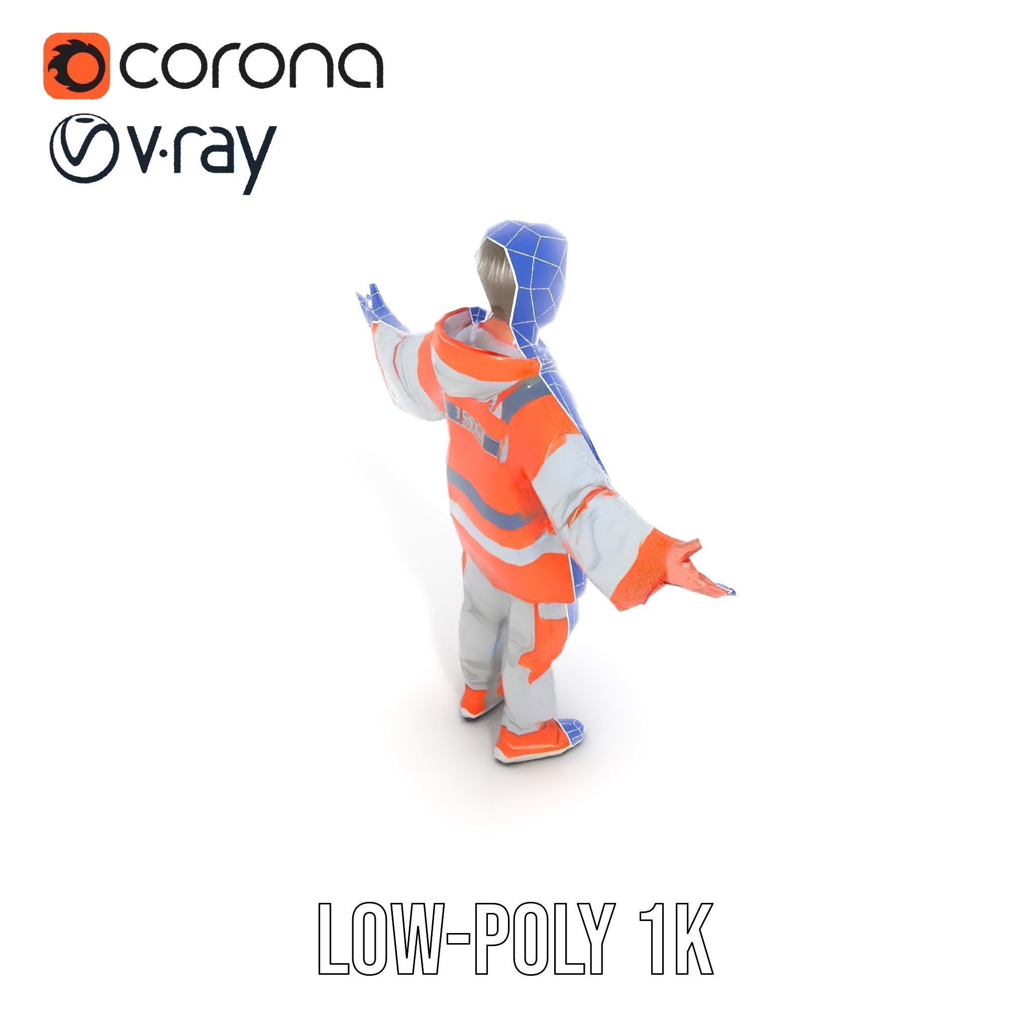 Rigged and Animated ShortHaired Character with Orange Reflect... Low-poly 3D model_30