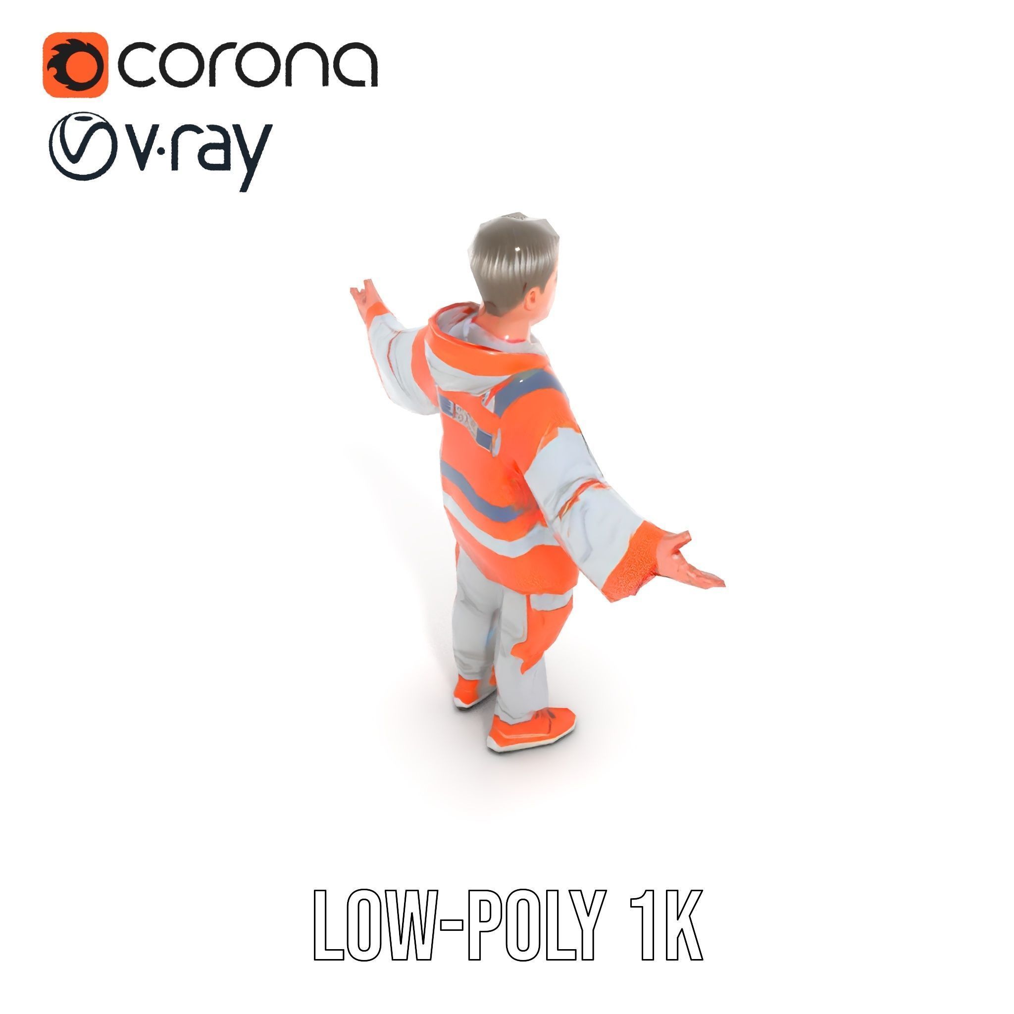 Rigged and Animated ShortHaired Character with Orange Reflect... Low-poly 3D model_10