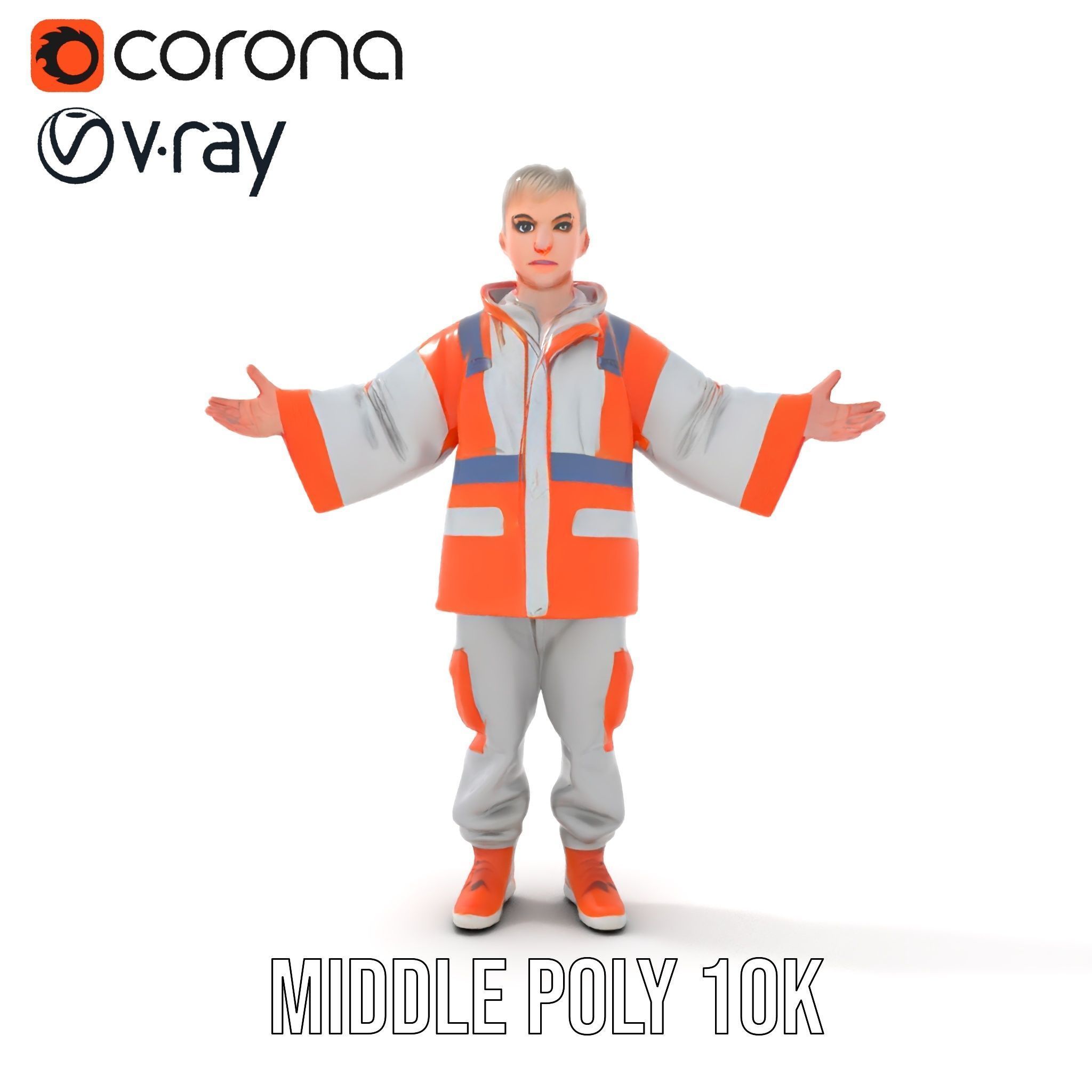 Rigged and Animated ShortHaired Character with Orange Reflect... Low-poly 3D model_26