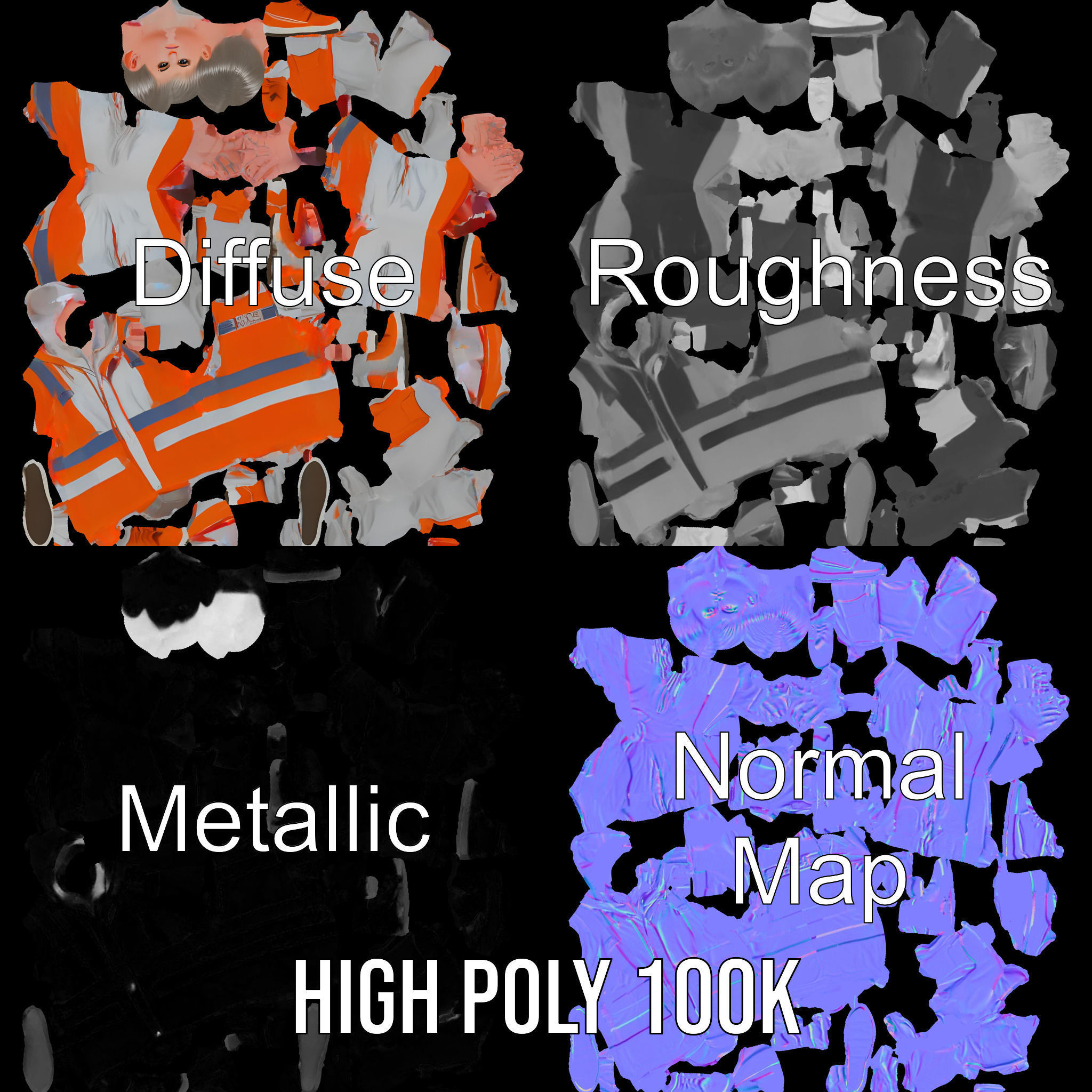 Rigged and Animated ShortHaired Character with Orange Reflect... Low-poly 3D model_3