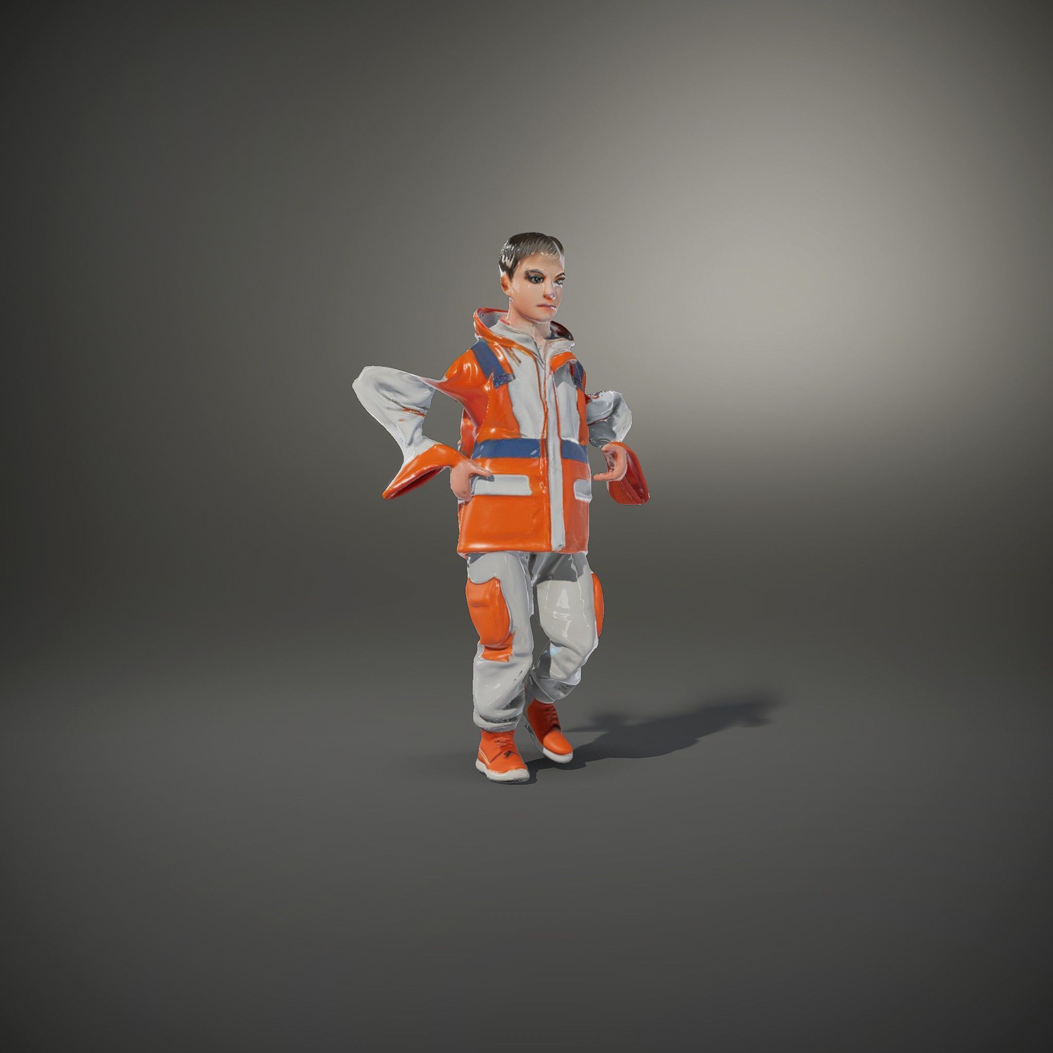 Rigged and Animated ShortHaired Character with Orange Reflect... Low-poly 3D model_35