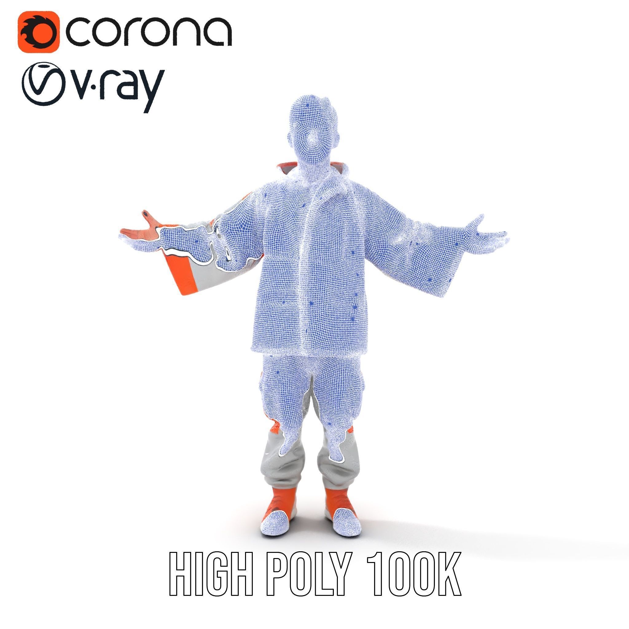 Rigged and Animated ShortHaired Character with Orange Reflect... Low-poly 3D model_28