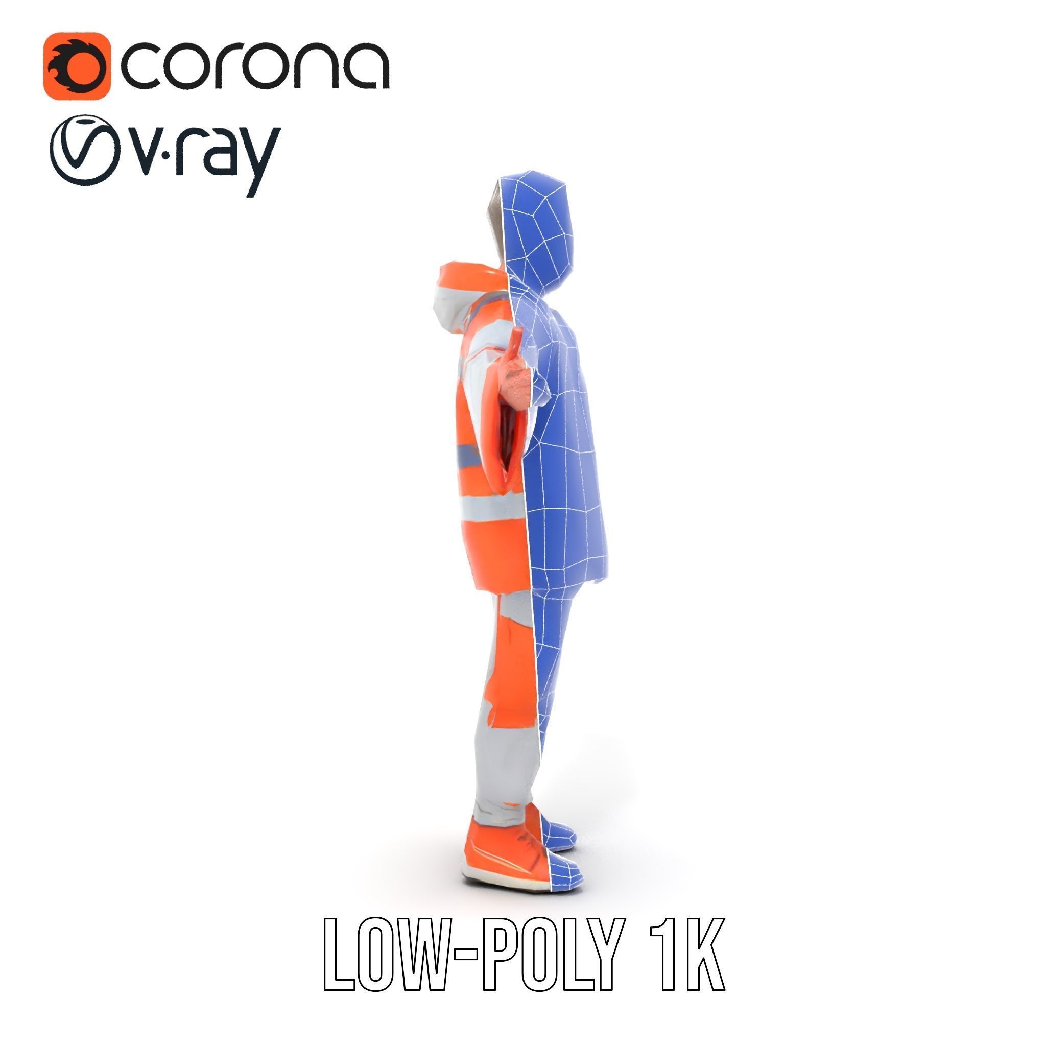 Rigged and Animated ShortHaired Character with Orange Reflect... Low-poly 3D model_16