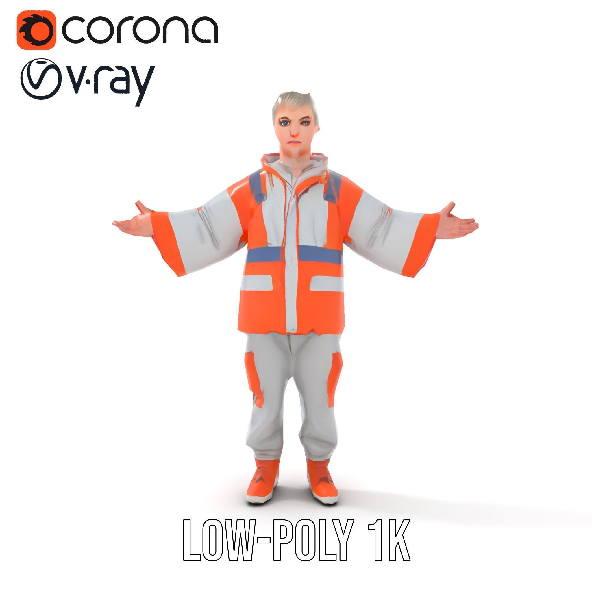 Rigged and Animated ShortHaired Character with Orange Reflect... Low-poly 3D model_19